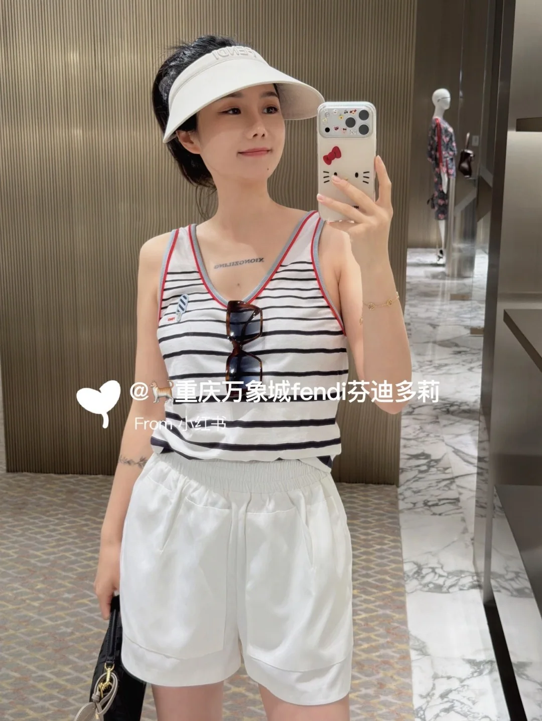 펜디 더블 포켓 자수 고무 허리밴드 여성 실크 나일론 반바지 상세 이미지 6