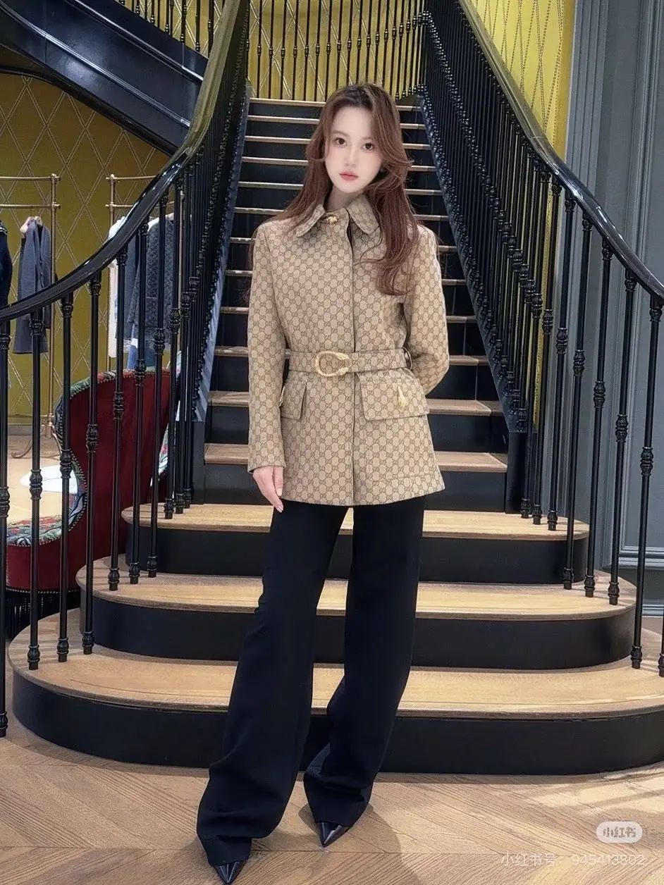 구찌 자카드 허리 밴드 미들 코트 자켓 상세 이미지 5