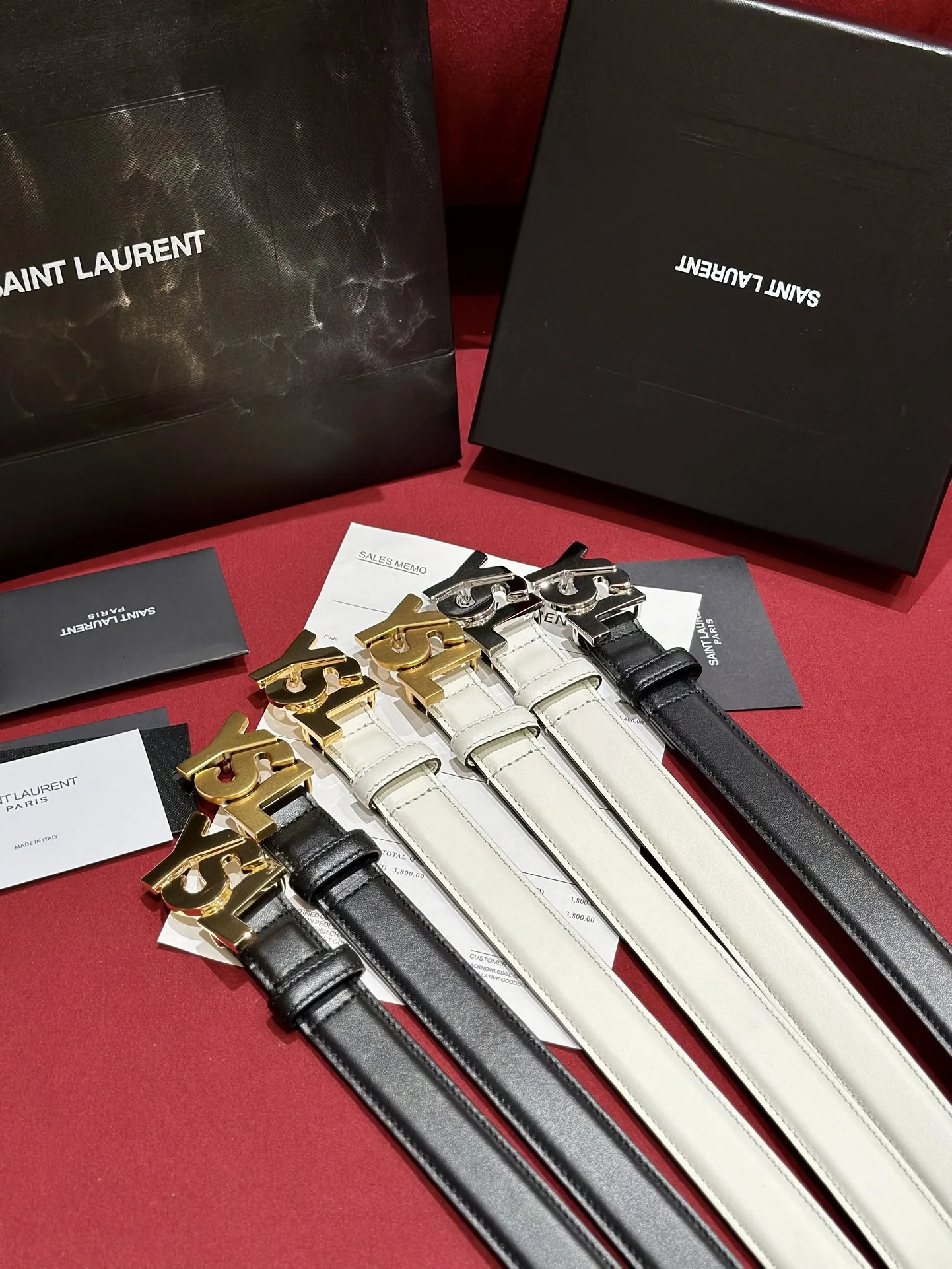 생로랑 YSL 금속 버클 양면 송아지가죽 벨트 174485