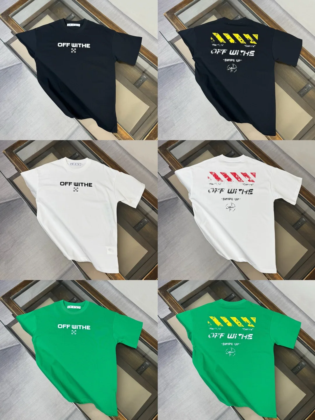 오프화이트 남성 크루넥 반팔 티셔츠 상세 이미지 1