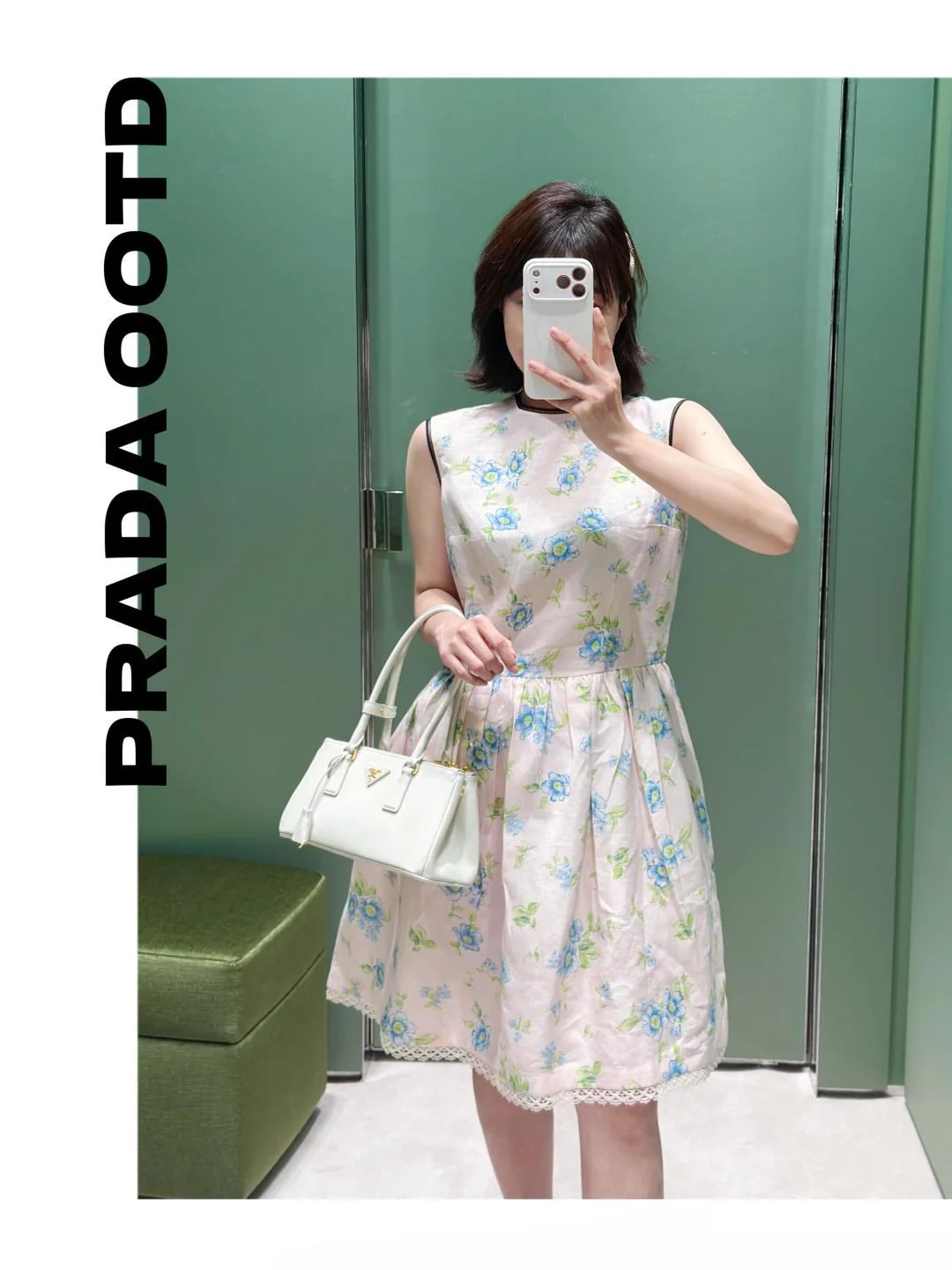 프라다 린넨 블루 플로럴 민소매 원피스 상세 이미지 9