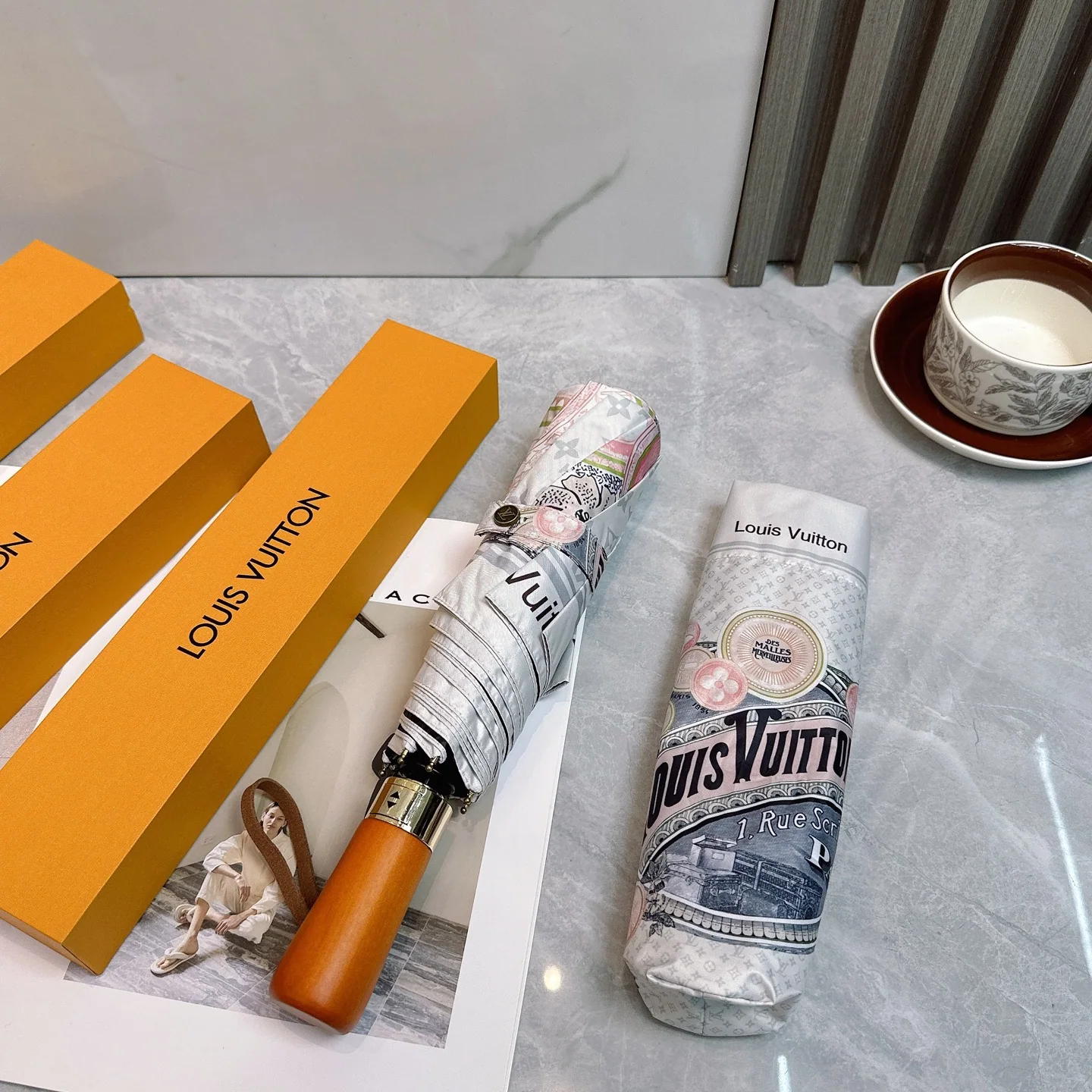 루이비통 3 단 완전 자동 접이식 양산 우산 상세 이미지 6
