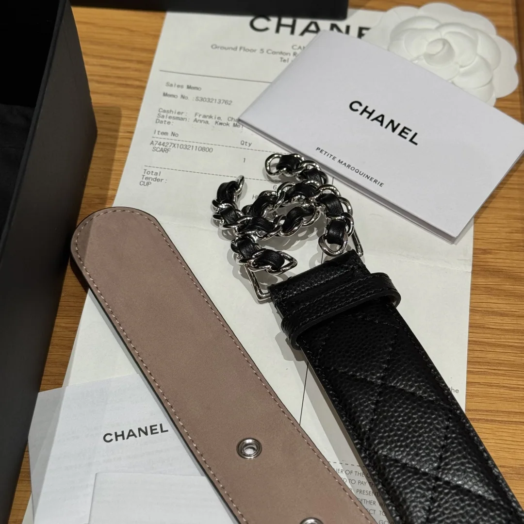 샤넬 더블 C 실버 버클 램스킨 가죽 벨트 상세 이미지 7