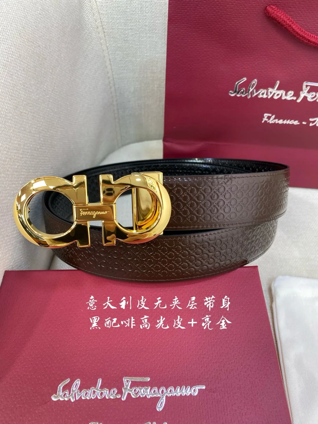 페레가모 천연 가죽 벨트 3.5 CM202500320 상세 이미지 5