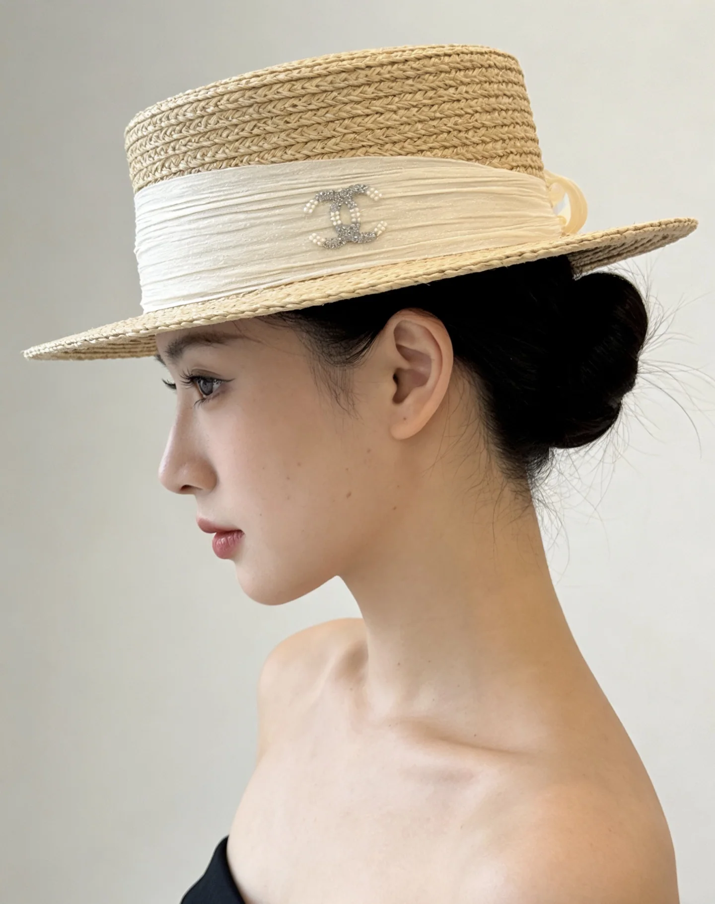 샤넬 내추럴 스트로 플랫탑 모자 상세 이미지 1