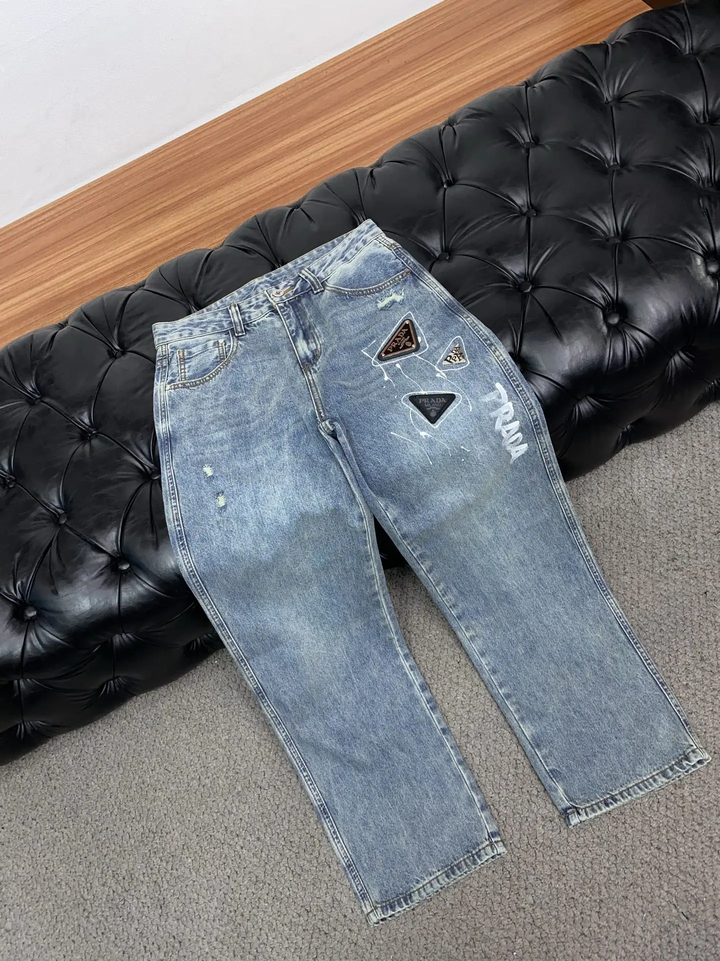 프라다 스트레이트 레그 헤비 워싱 데님 남성 바지 상세 이미지 6