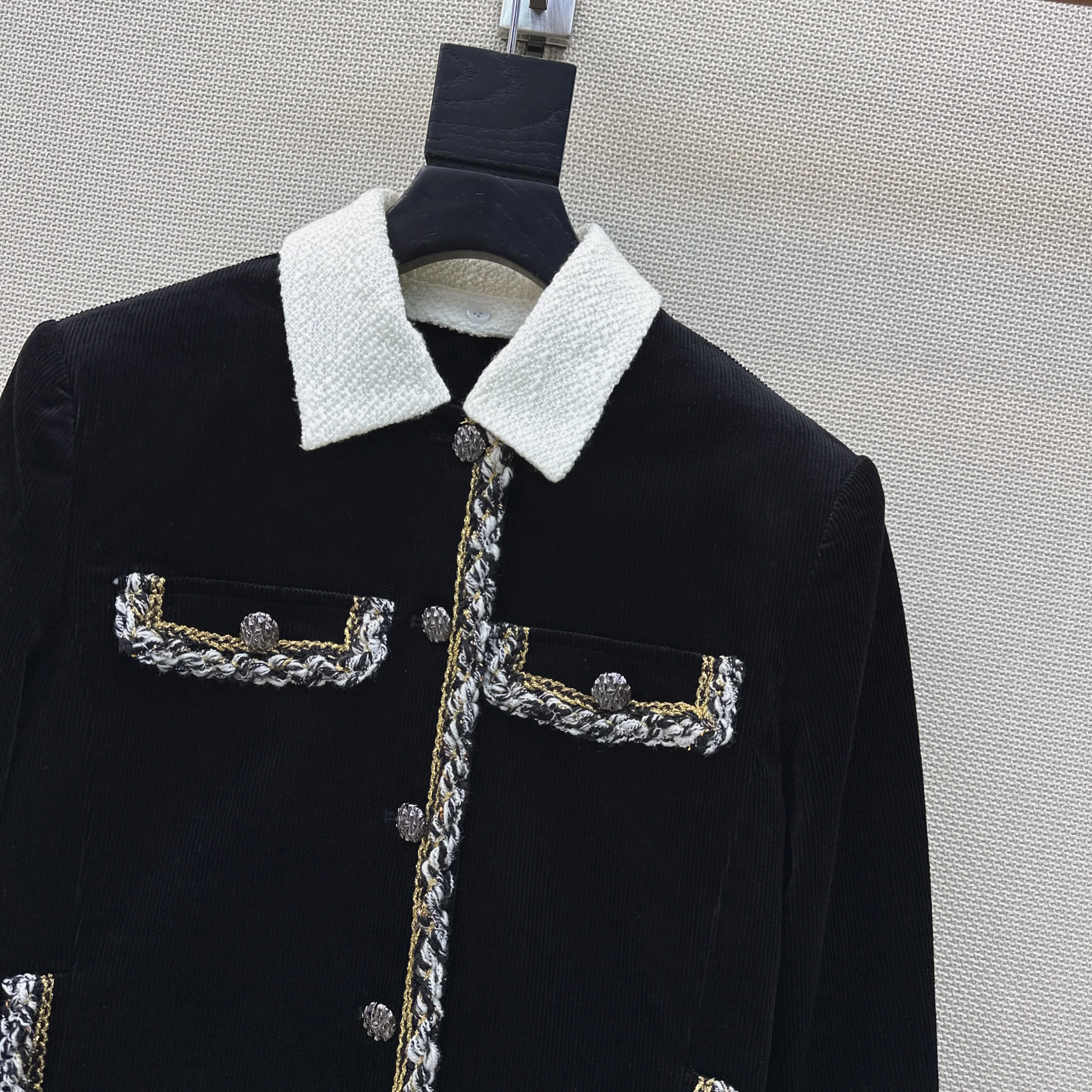 샤넬 컬러블록 탈부착 카라 코듀로이 여성 자켓 상세 이미지 11