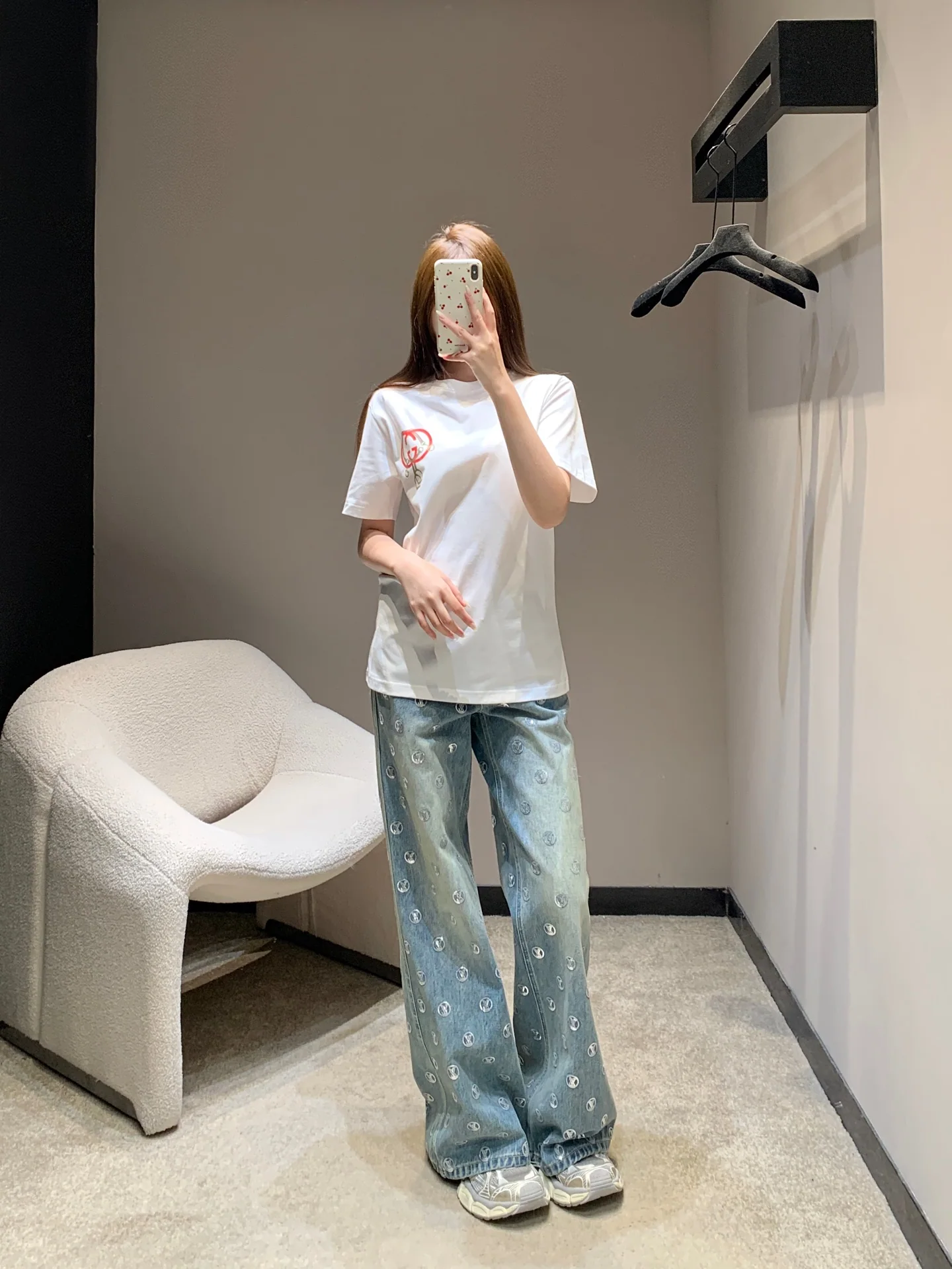 구찌 더블 G 프린트 여성 크루넥 반팔 티셔츠 26 SS 상세 이미지 4