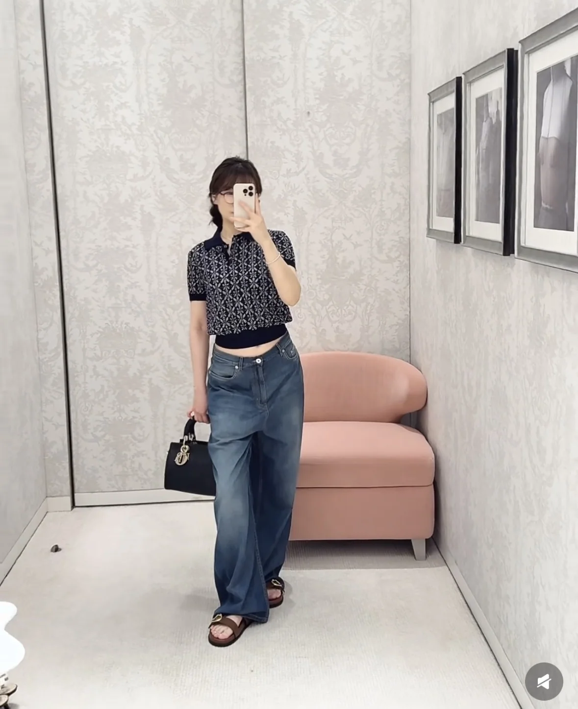 디올 프렌치 모노그램 자카드 니트 반팔 폴로셔츠 상세 이미지 3