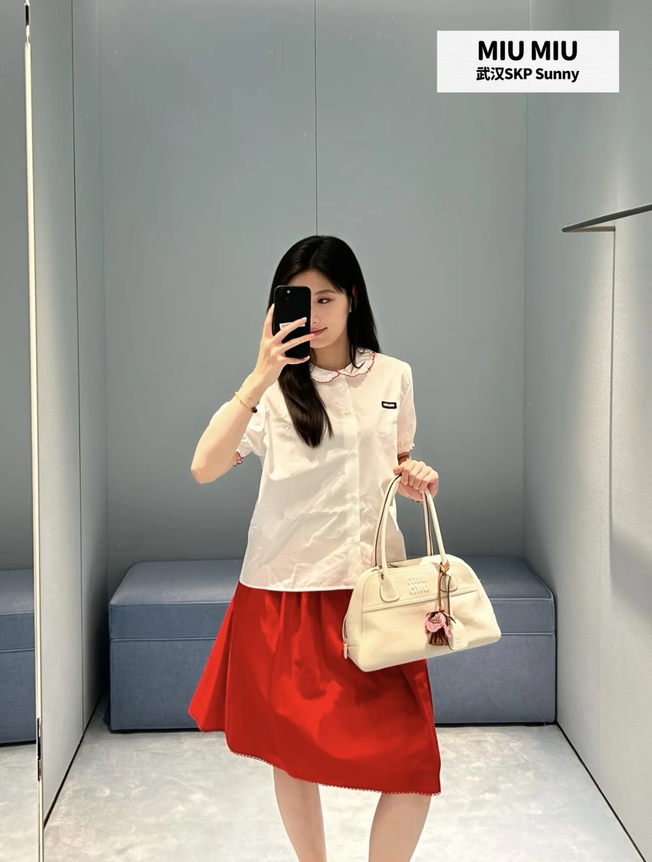 미우미우 레이스 피터팬 카라 코튼 반소매 셔츠 상세 이미지 7