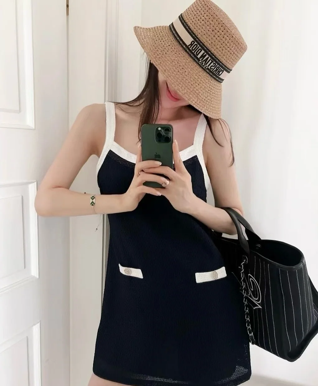 디올 일본 자수 로고 밀짚 모자 상세 이미지 4