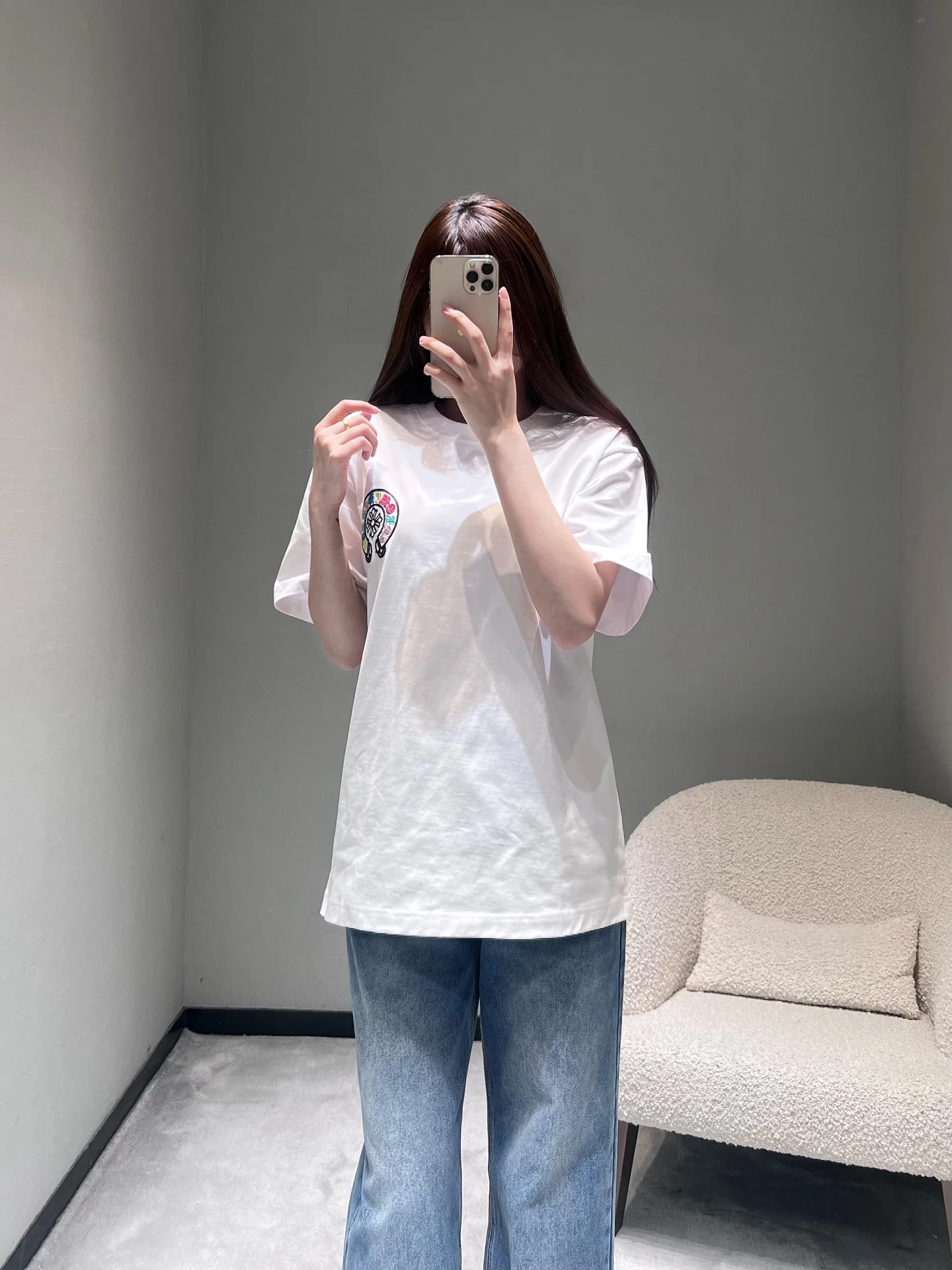 크롬하츠 여성 자수 프린트 오버핏 반팔 티셔츠 상세 이미지 1