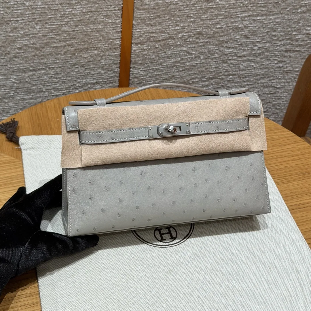 에르메스 켈리 포치 타조 가죽 가방 144335