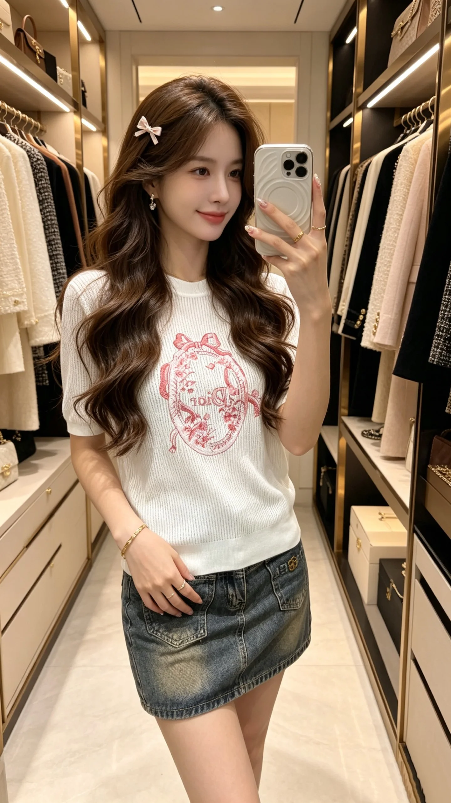 디올 자수 니트 반팔 티셔츠 상세 이미지 1