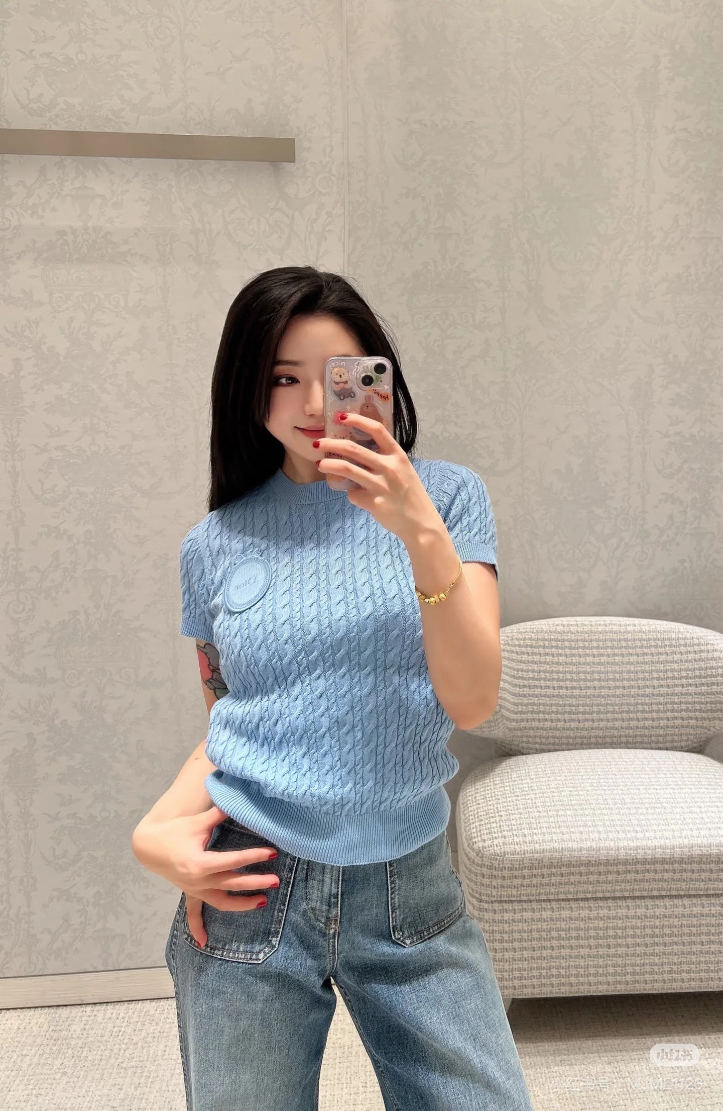 디올 3D 케이블 니트 반팔 티셔츠 상세 이미지 1
