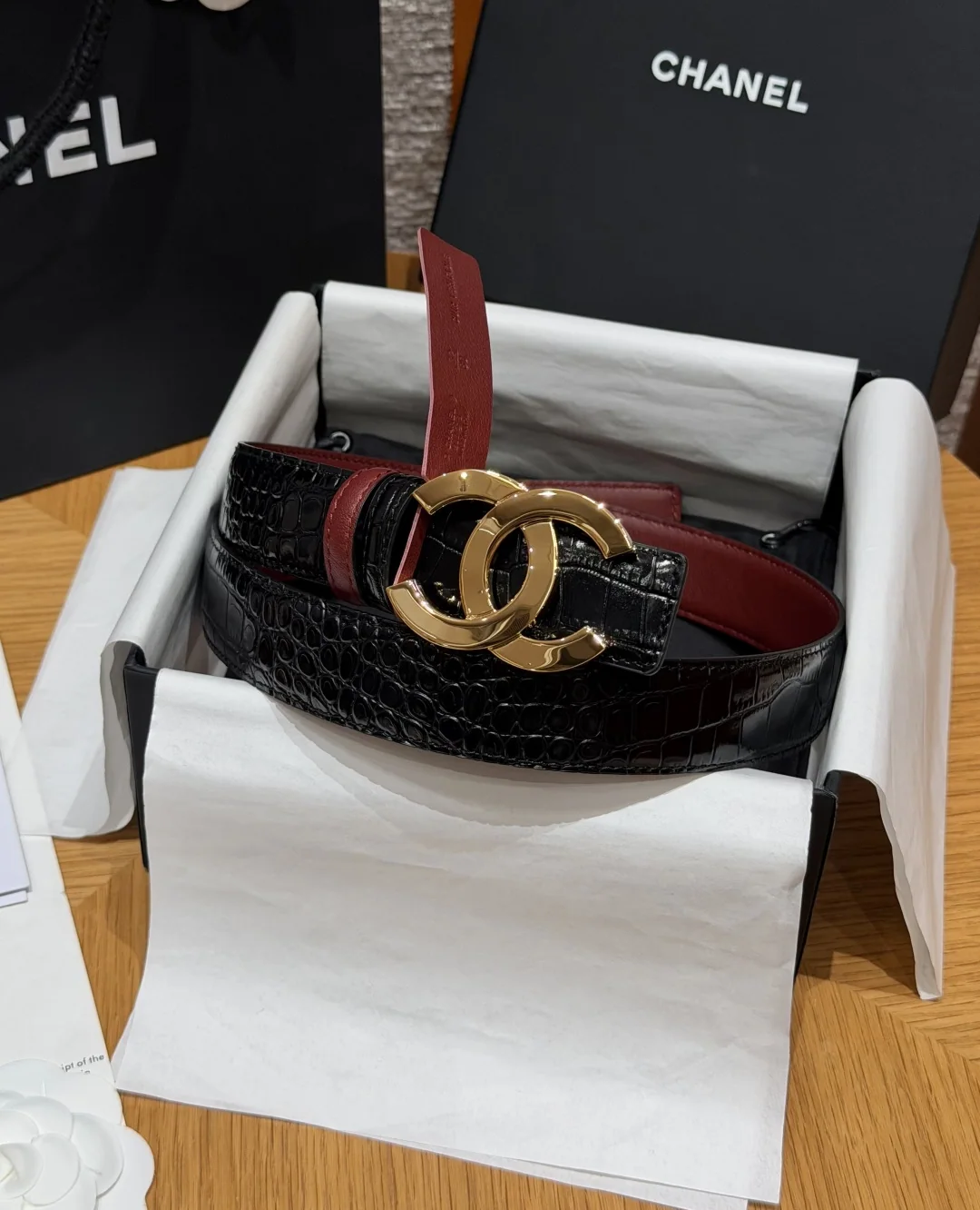 샤넬 악어가죽 양면 레더 벨트 177376