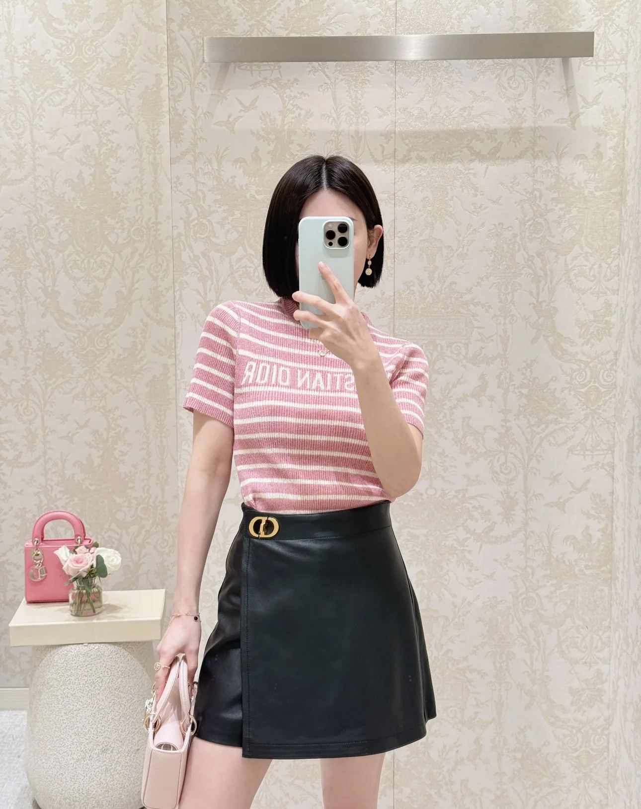 디올 스트라이프 레터 린넨 반팔 셔츠 상세 이미지 1