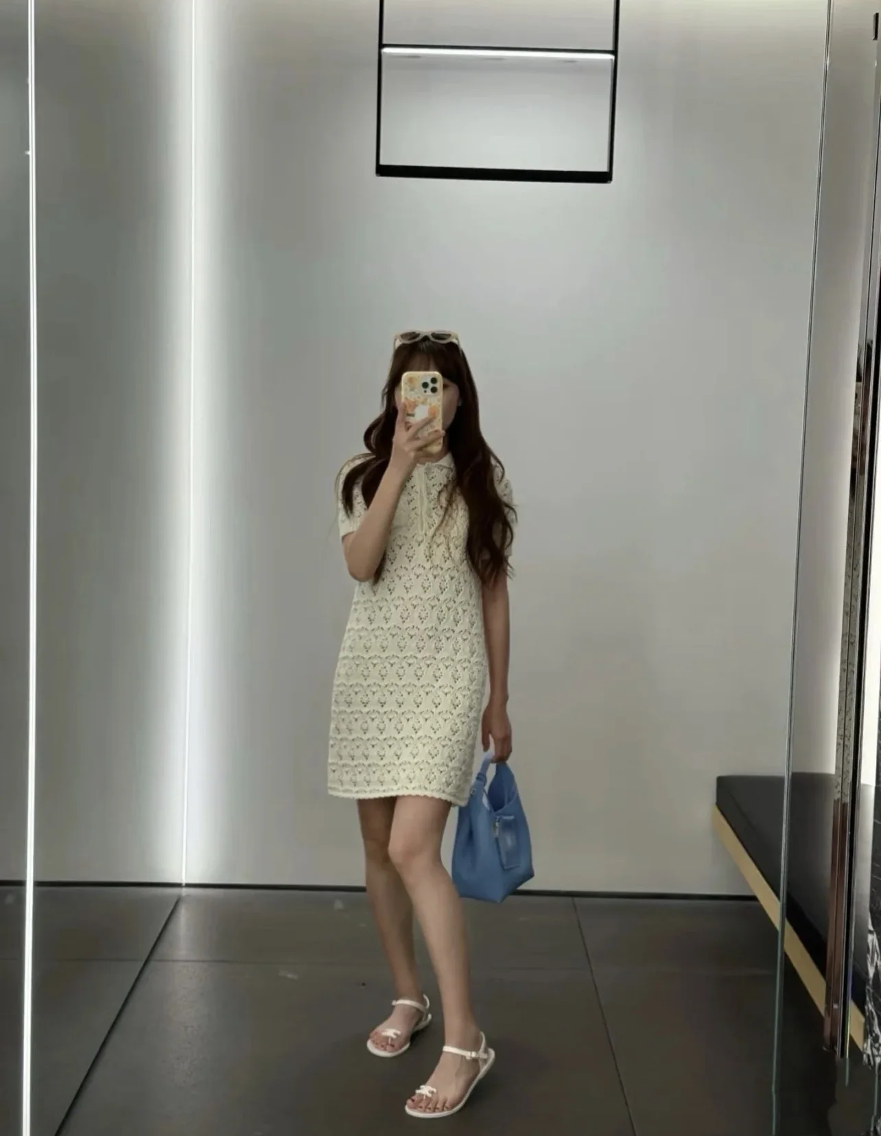 셀린느 시스루 니트 반소매 미들 원피스 상세 이미지 6