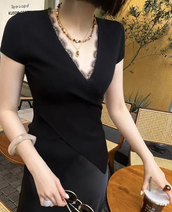 디올 크로스 레이스 트림 여성 원피스 상세 이미지 1