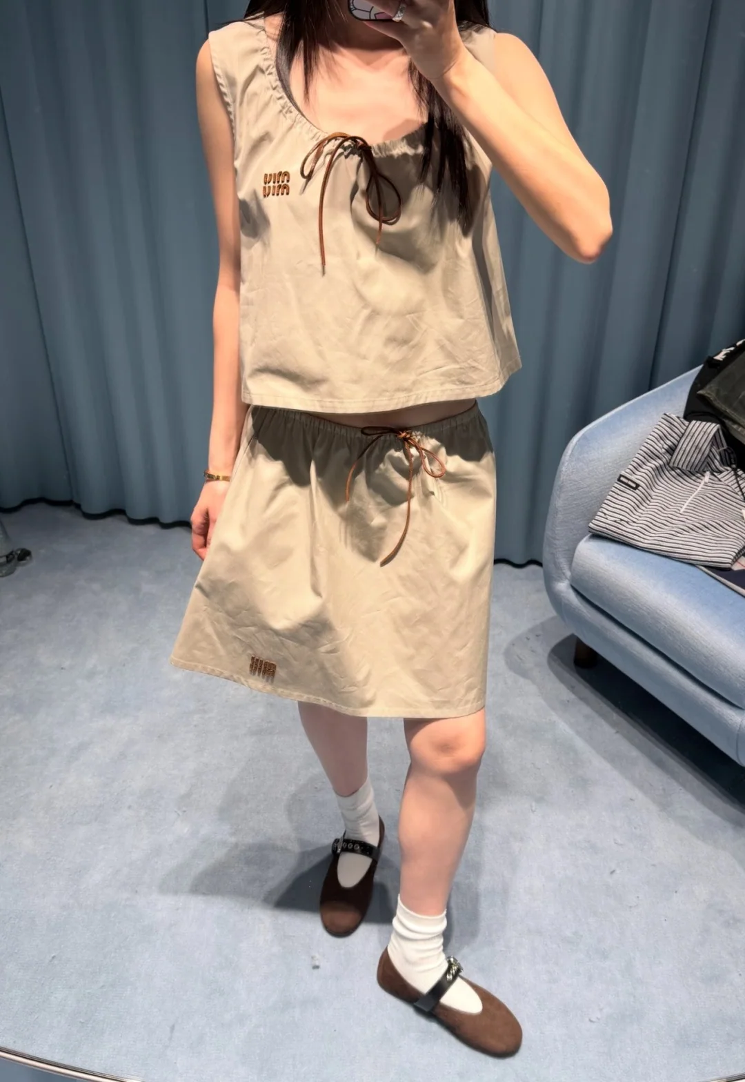 미우미우 베이지 나일론 여성 바지 상세 이미지 8