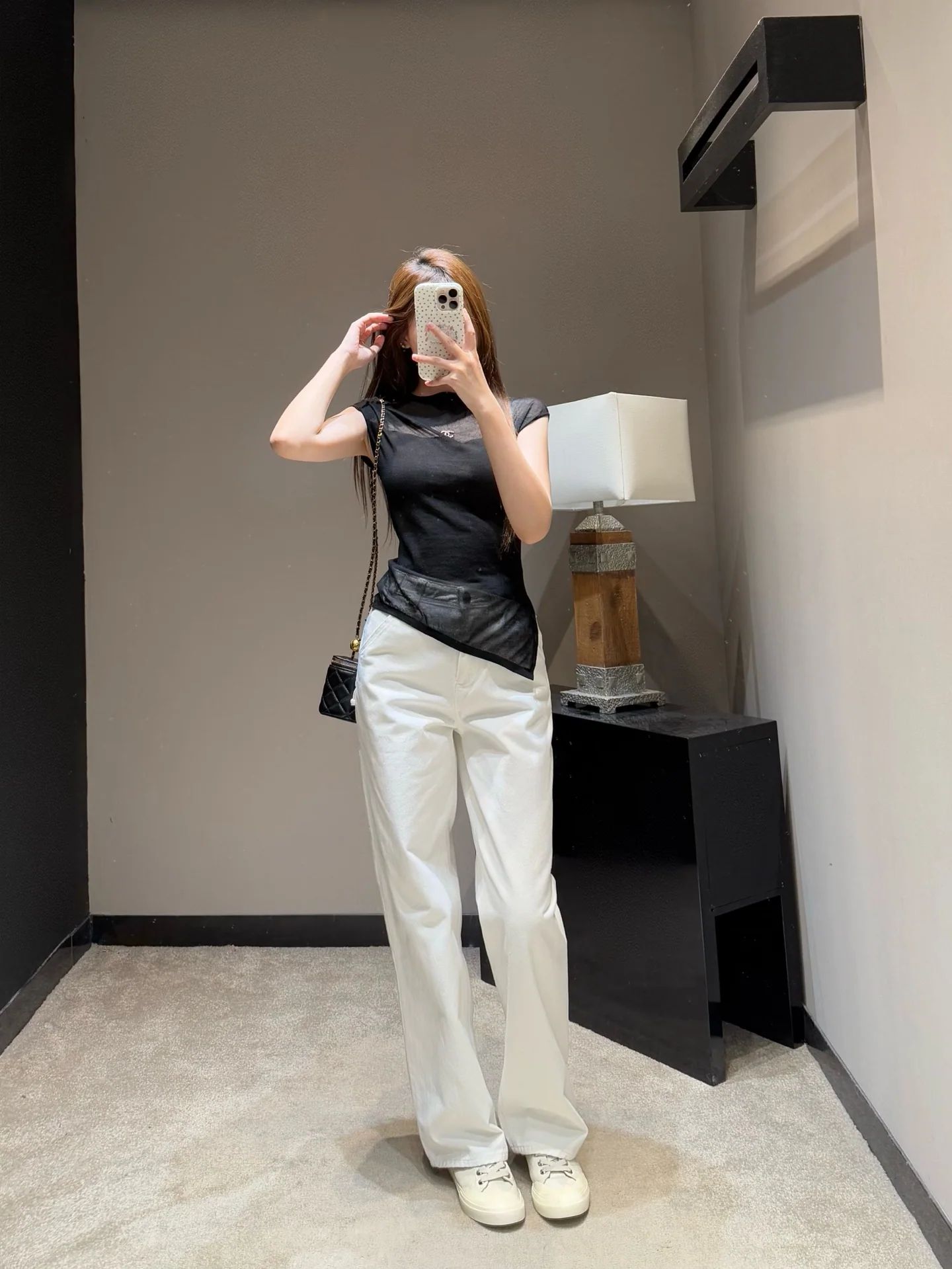 샤넬 비대칭 컷팅 여성 반팔 니트 탑 상세 이미지 4