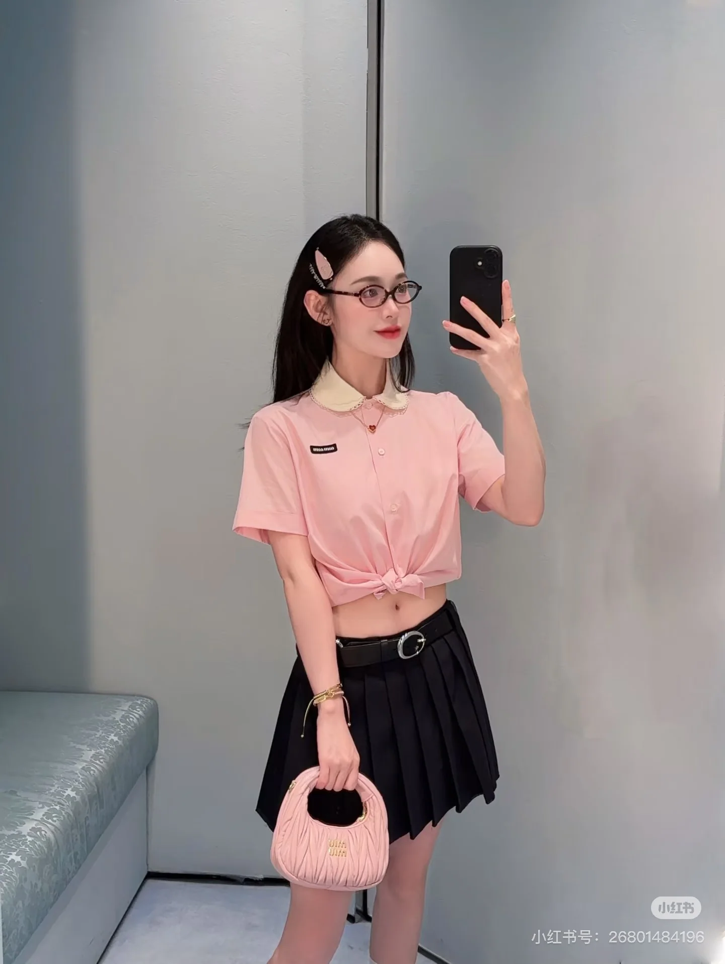 미우미우 레이스 피터팬 카라 반팔 셔츠 26 SS 상세 이미지 1