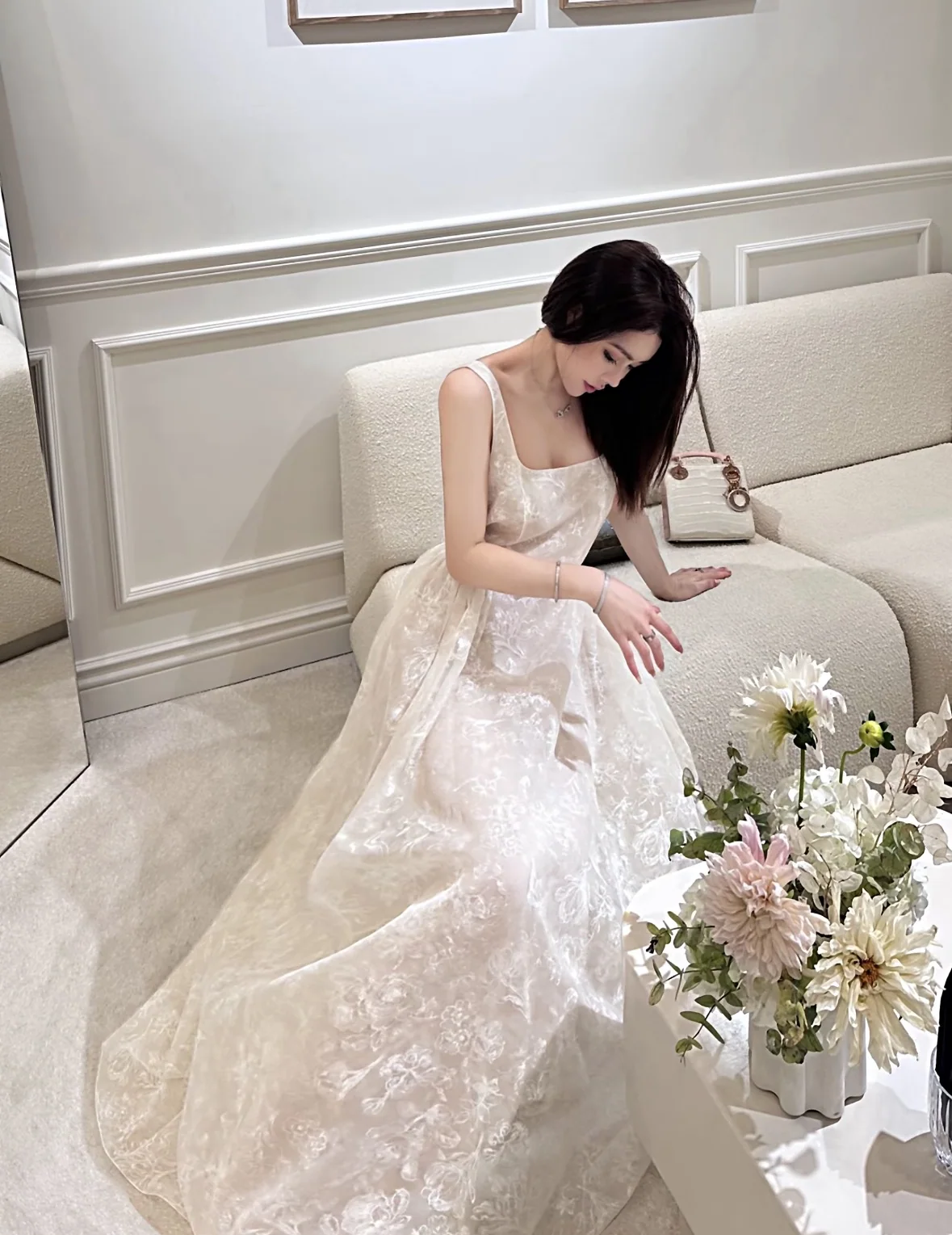 디올 화이트 문라이트 자카드 슬립 원피스 상세 이미지 6
