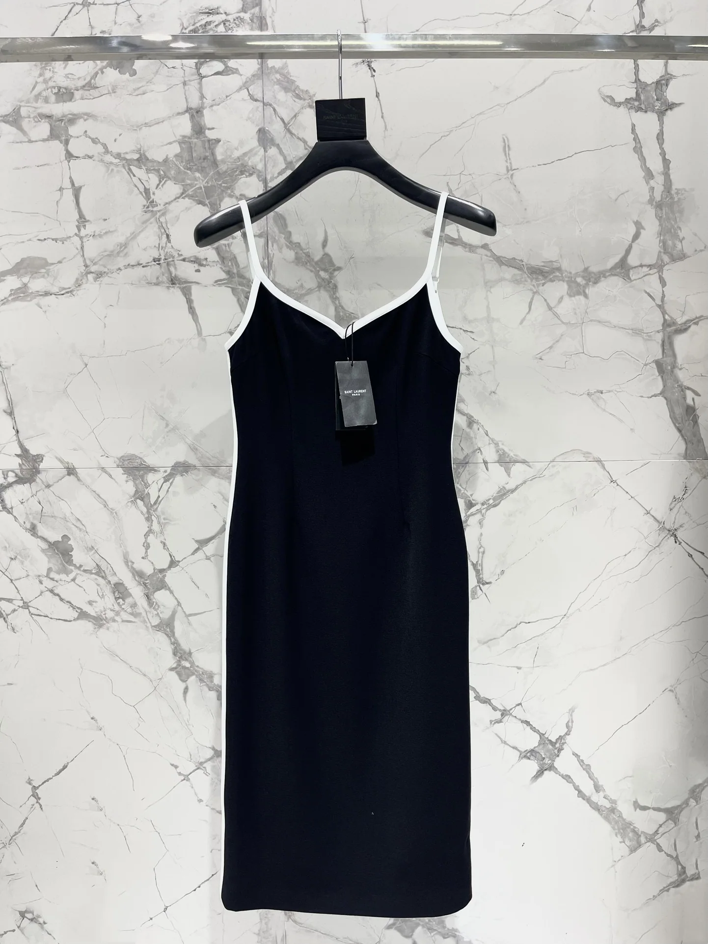 생로랑 패치워크 슬림핏 스파게티 스트랩 원피스 상세 이미지 1