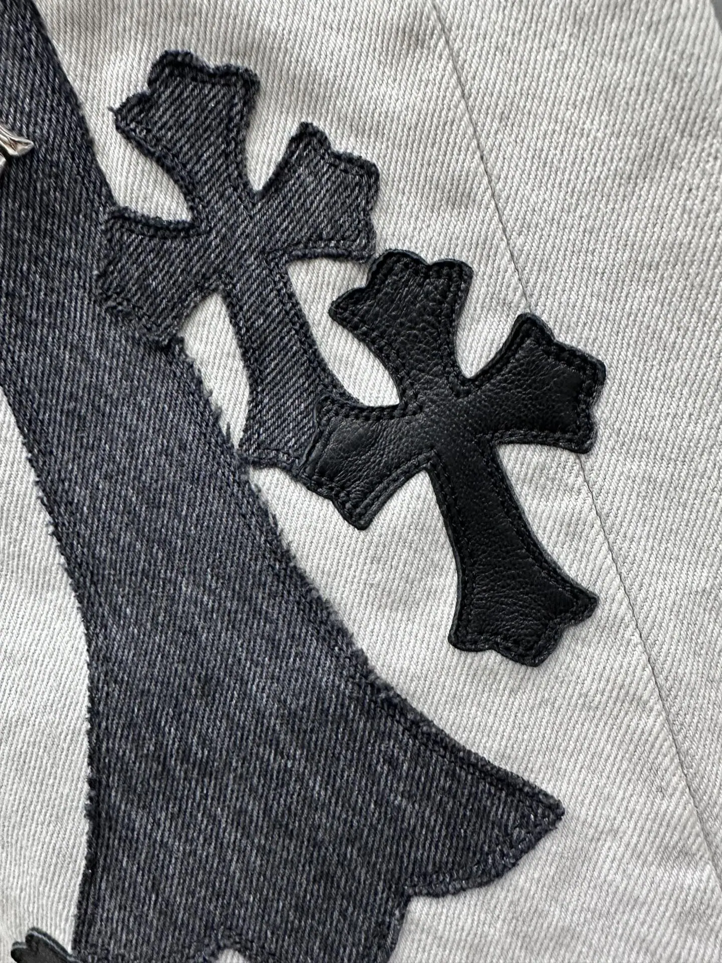 크롬하츠 그레이 화이트 패치워크 가죽 데님 바지 상세 이미지 11