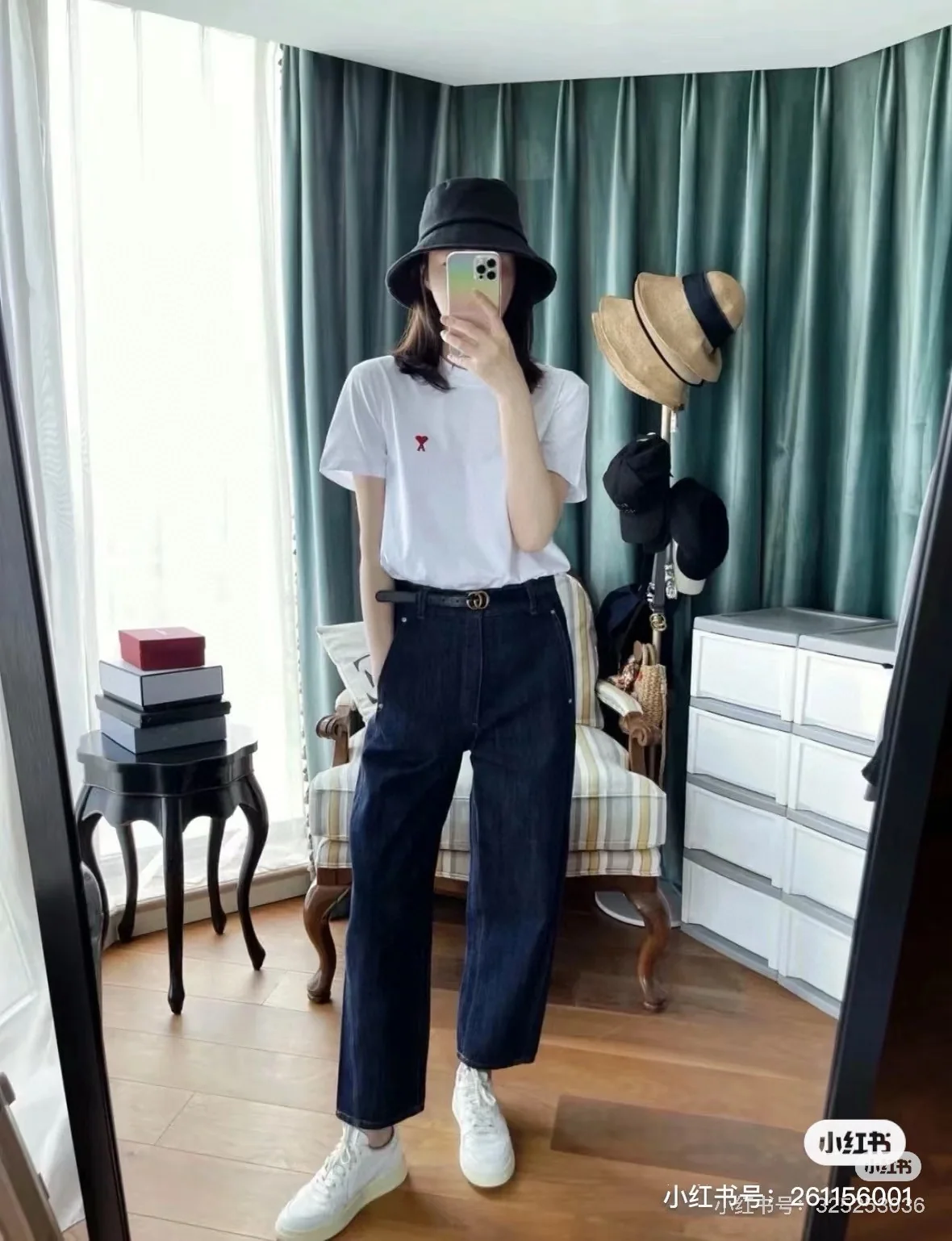 아미 하트 자수 린넨 반팔 티셔츠 상세 이미지 2