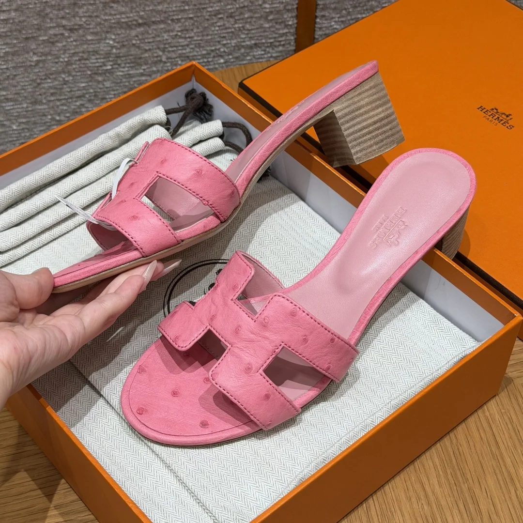 에르메스 오아시스 타조 가죽 하이힐 샌들 상세 이미지 5