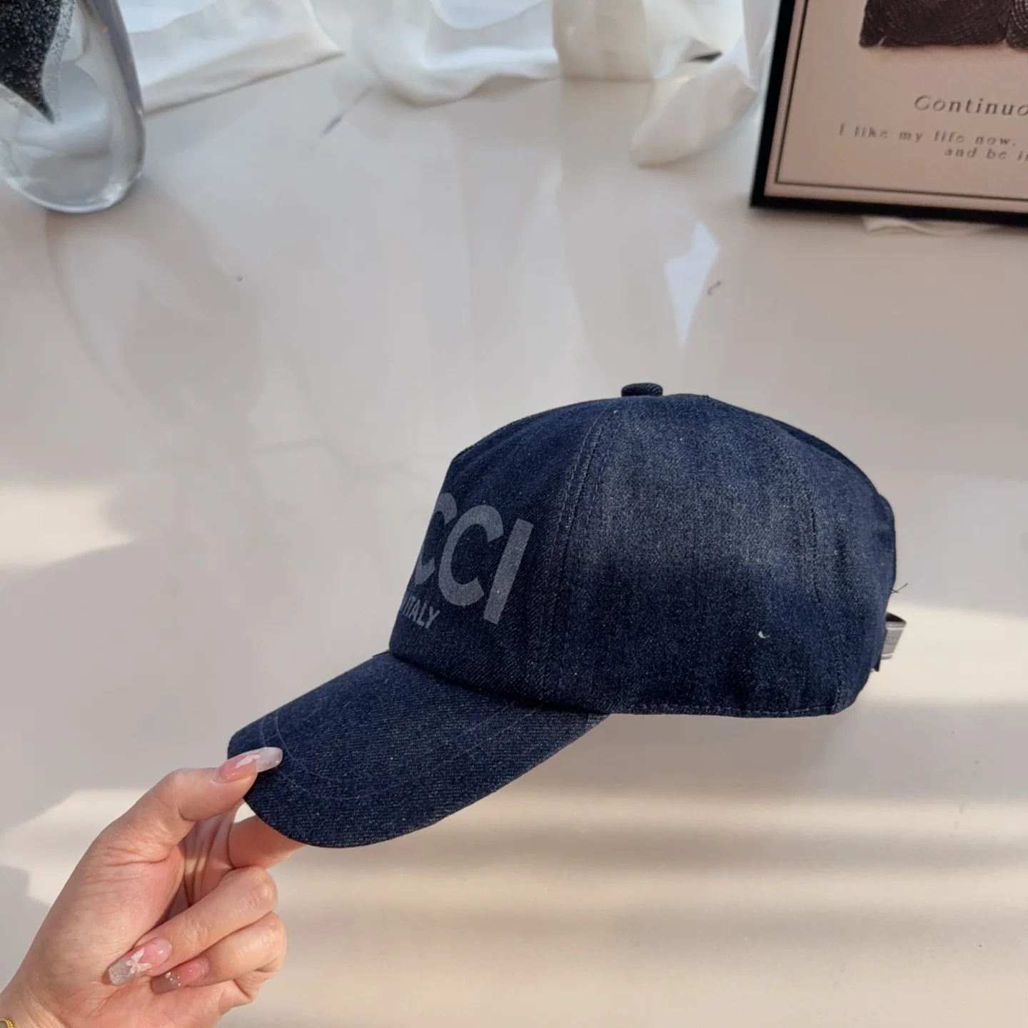 구찌 데님 컬러 블록 GG 모노그램 버킷캡 상세 이미지 4