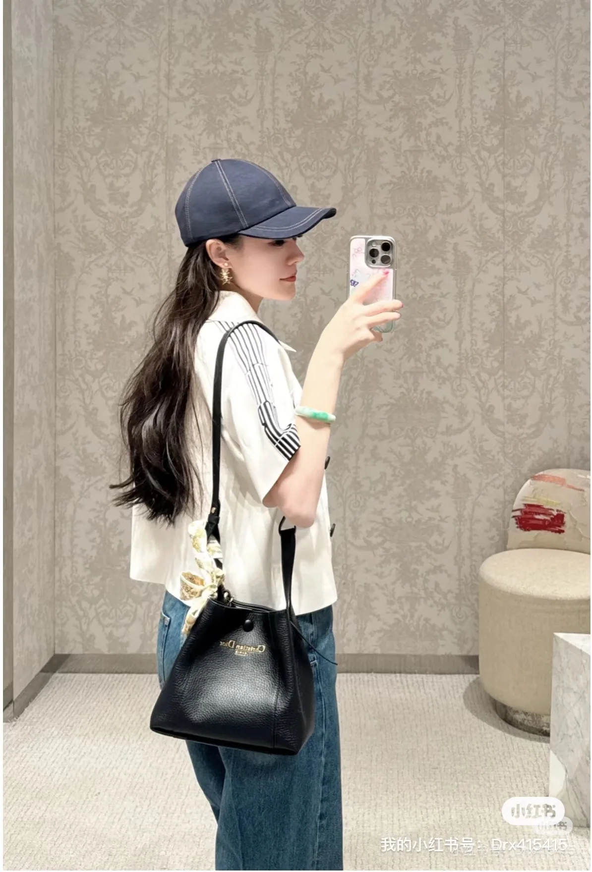 디올 반팔 검정 흰색 로고 웨빙 자켓 상세 이미지 6