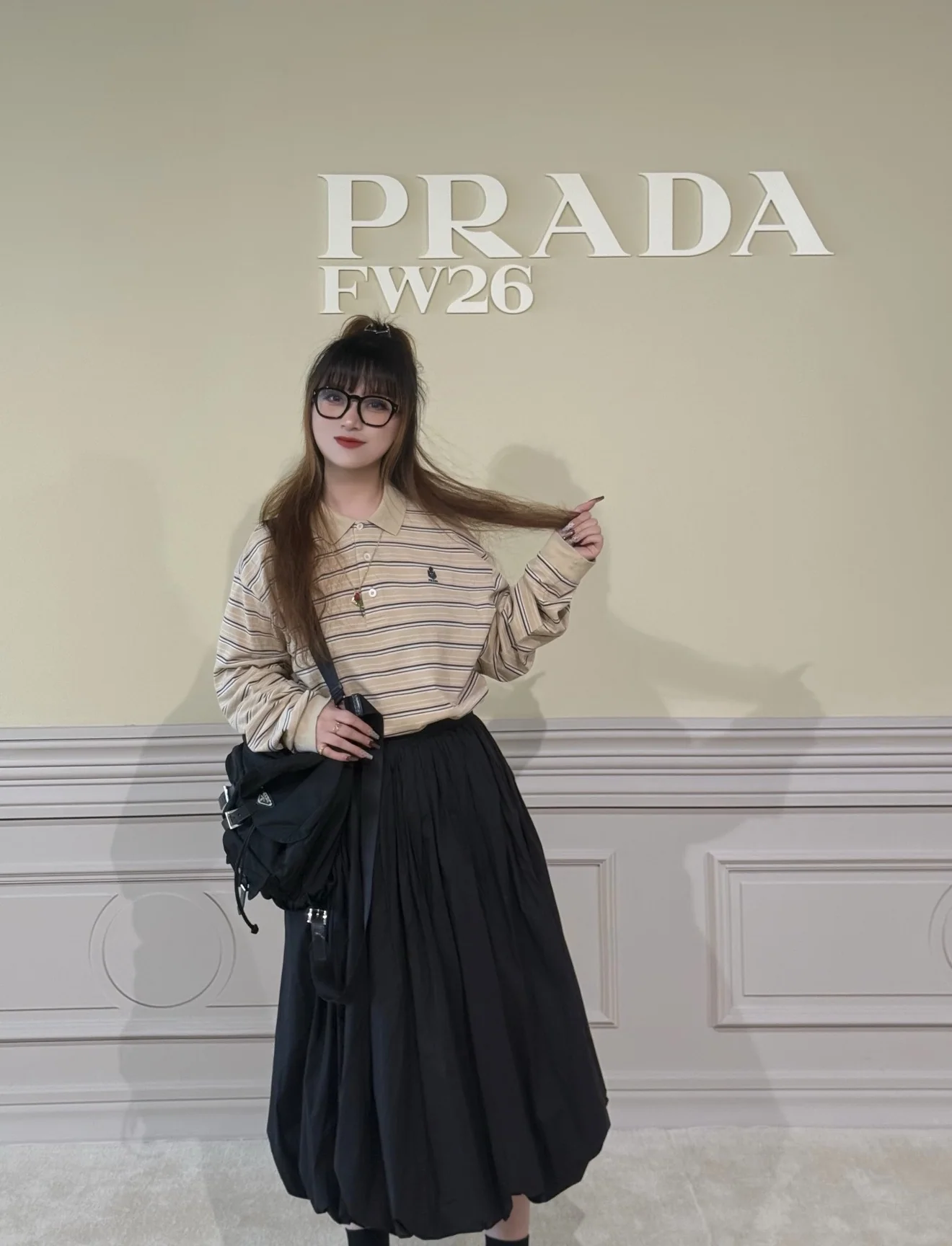 프라다 자수 스트라이프 크롭 네이비 긴팔 폴로셔츠 상세 이미지 7