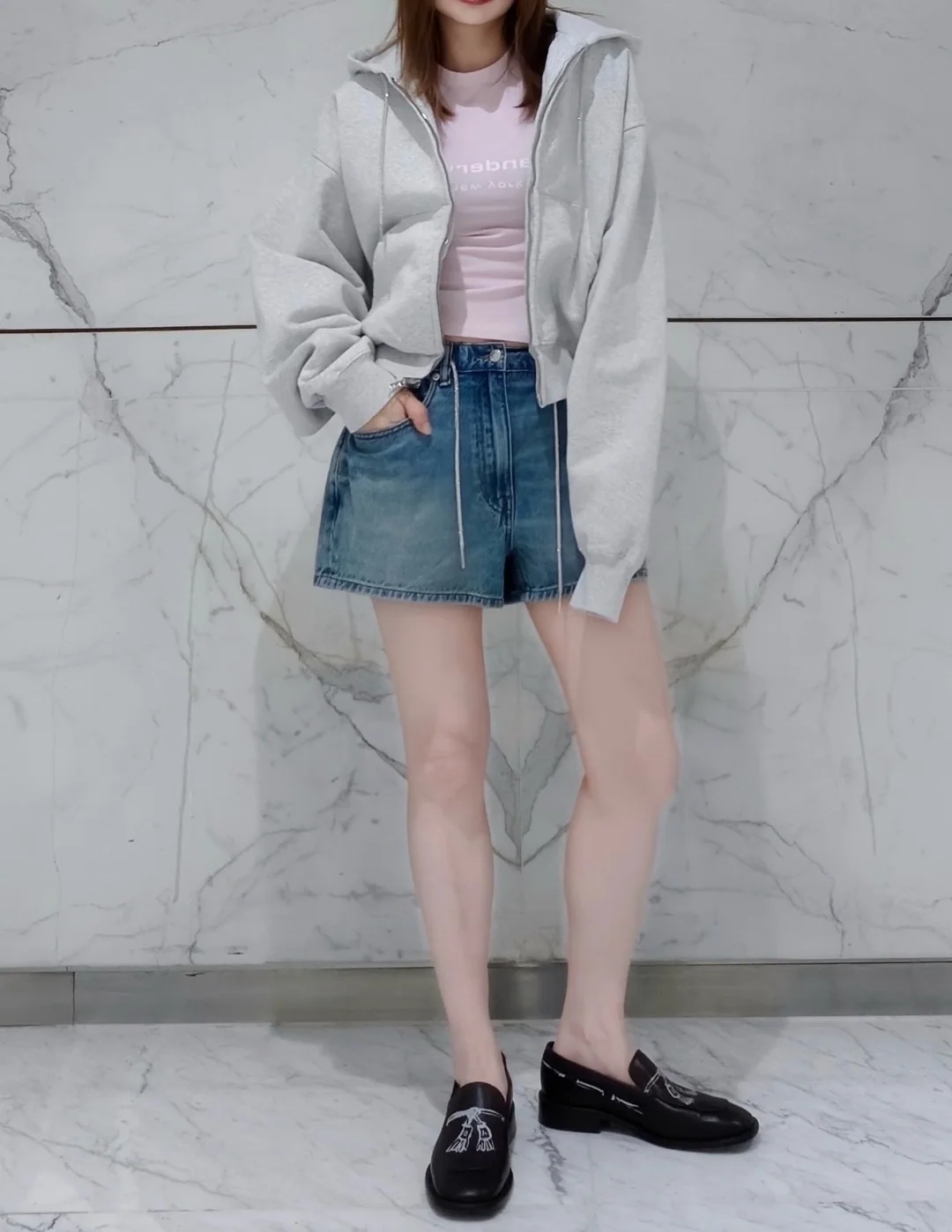 알렉산더왕 라인스톤 드로스트링 데님 여성 반바지 상세 이미지 8
