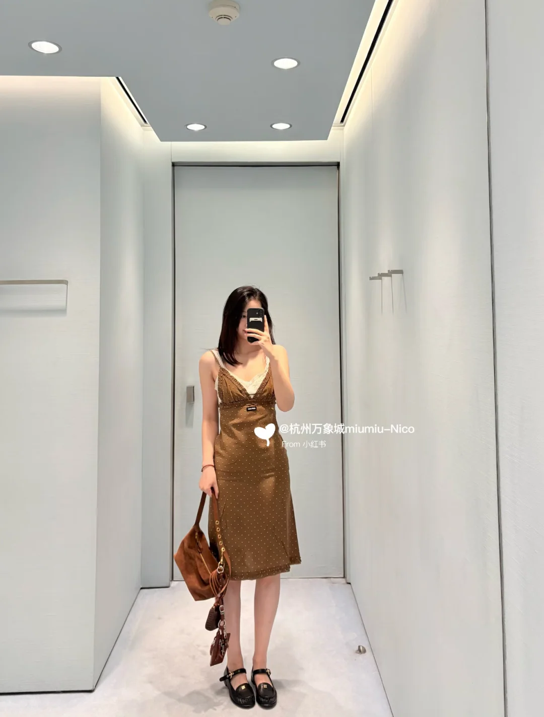 미우미우 폴카도트 프릴 실크 슬립 원피스 상세 이미지 2
