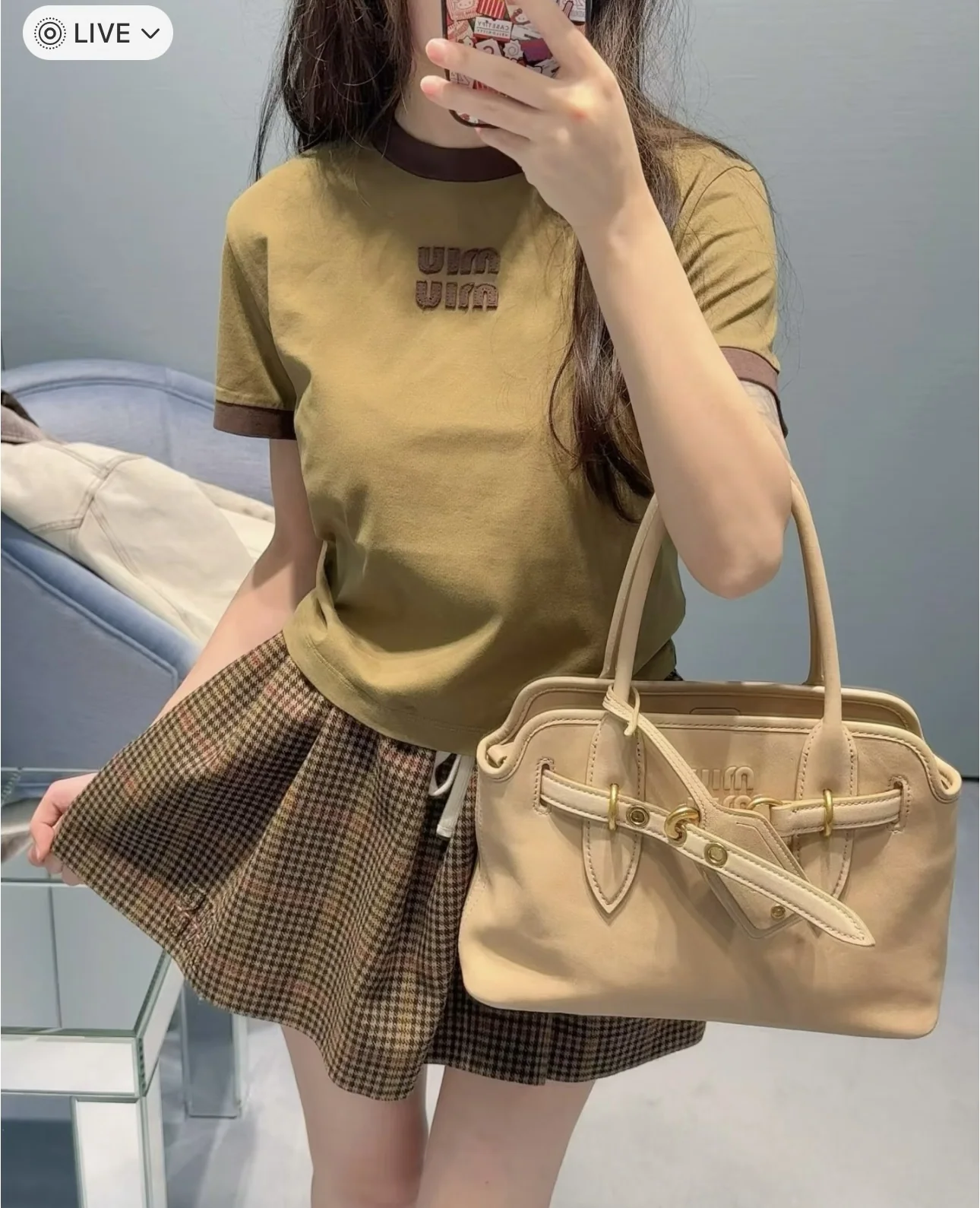미우미우 카라 블록 크루넥 반팔 티셔츠 26 SS 상세 이미지 4