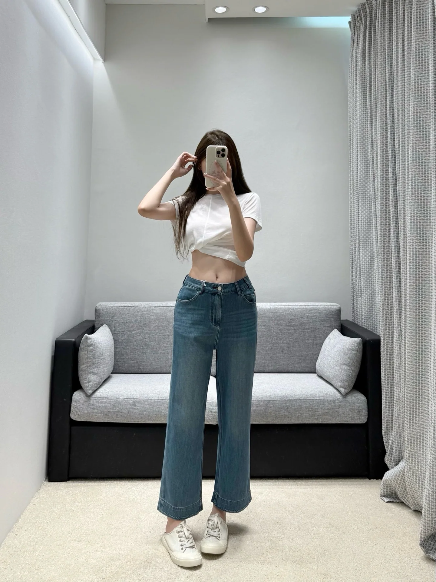 에르메스 하이웨이스트 크롭 플레어 데님 바지 상세 이미지 9