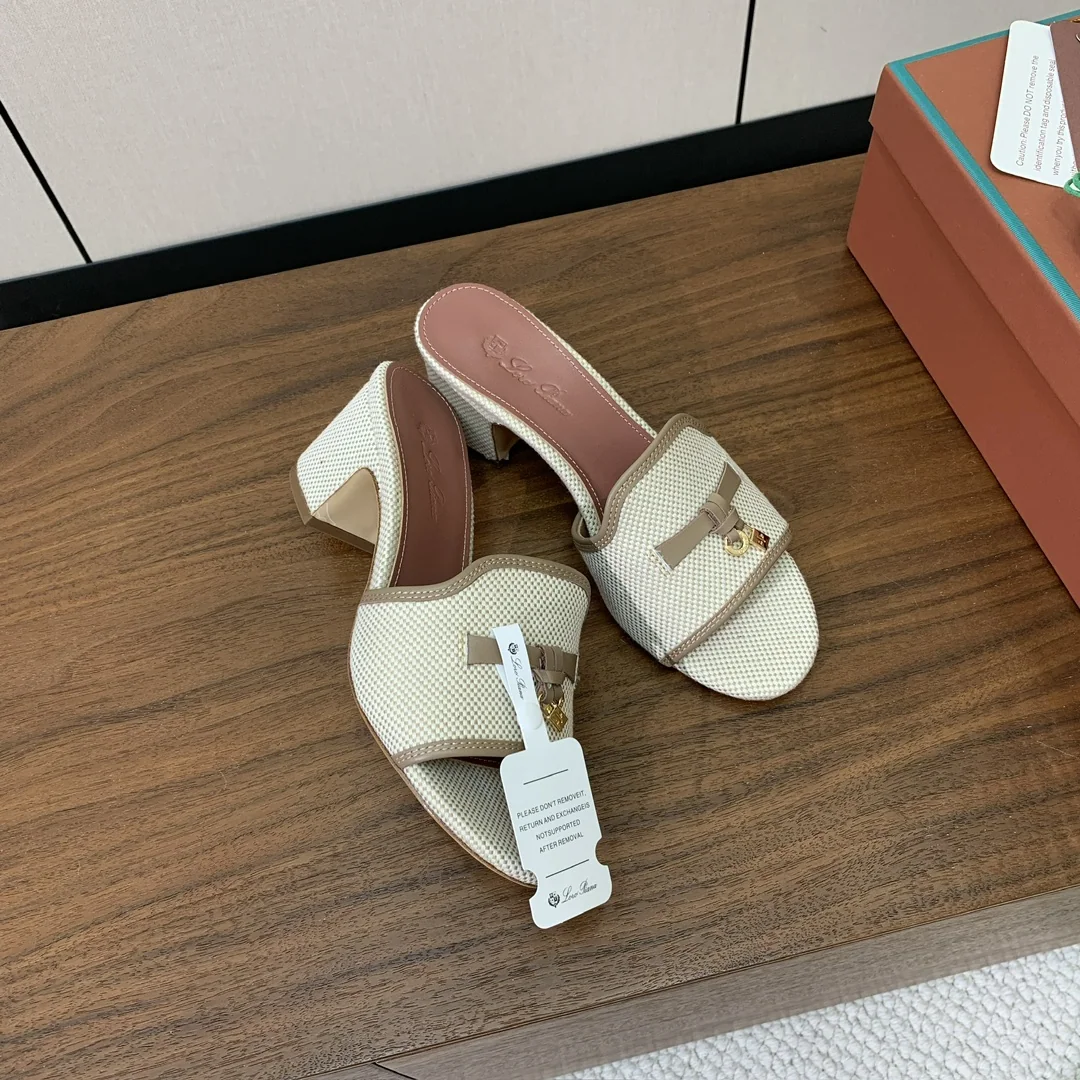 로로피아나 컬러 블록 미드힐 뮬 샌들 상세 이미지 5
