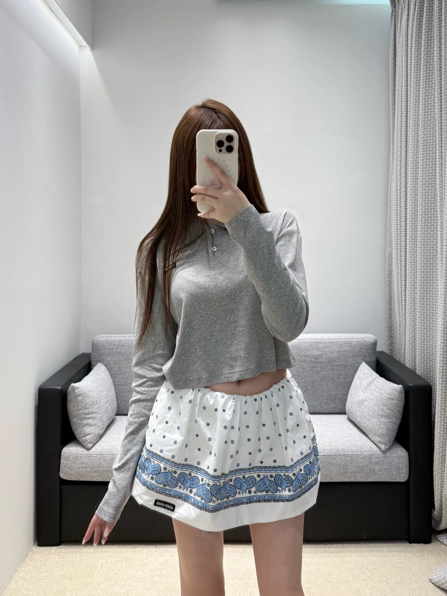 미우미우 크롭 반팔 릴렉스 폴로 탑 상세 이미지 7