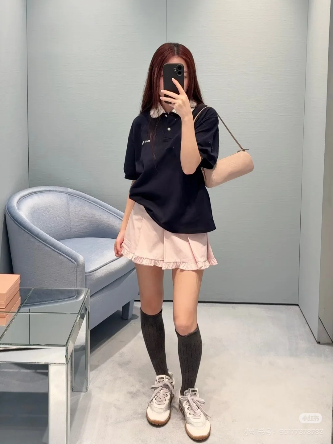 미우미우 화이트 레이스 포인트 린넨 카라 반팔 티셔츠 상세 이미지 2