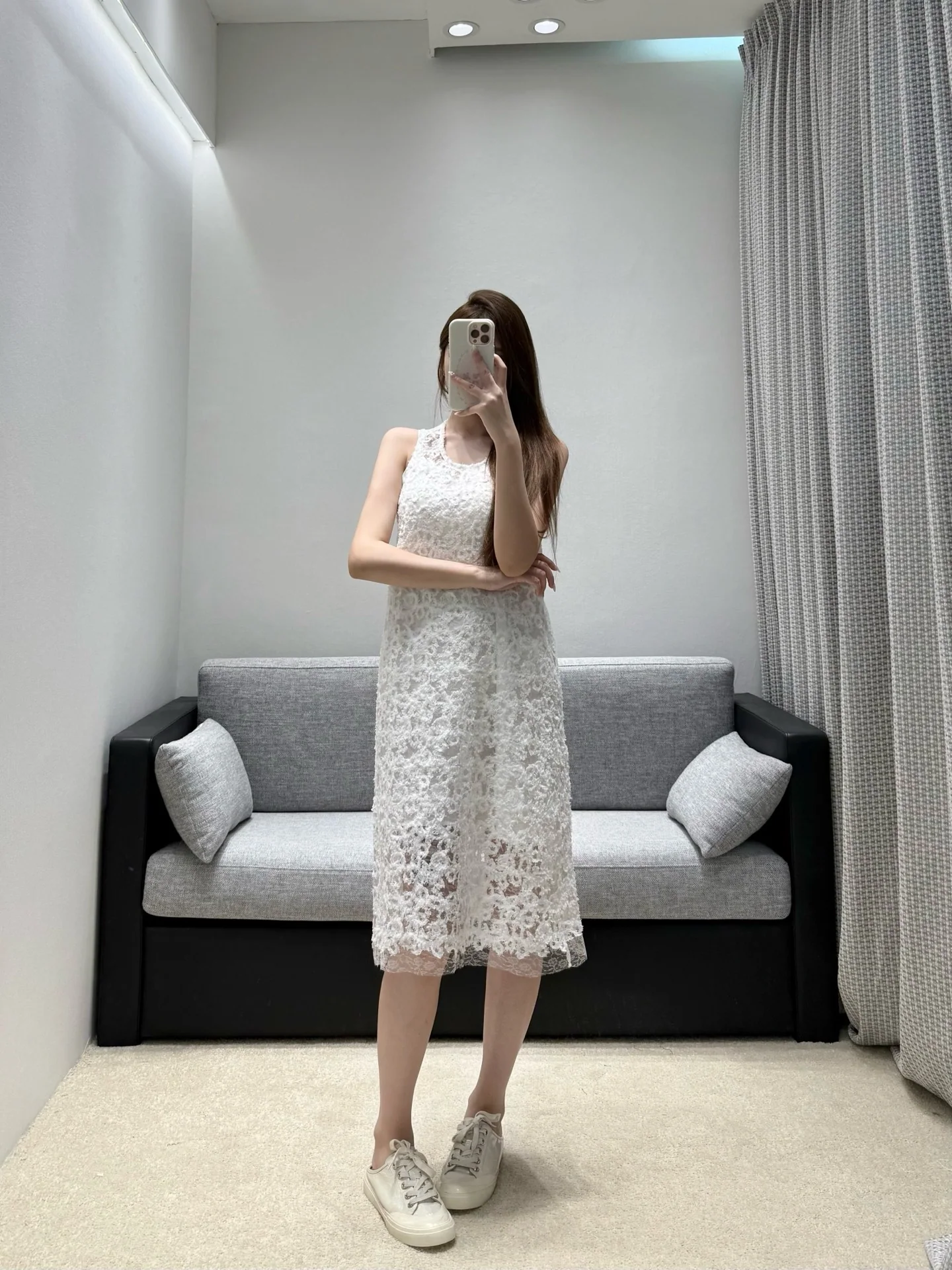 샤넬 화이트 레이스 메시 원피스 상세 이미지 6