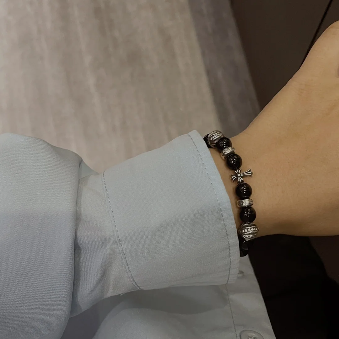 크롬하츠 블랙 아게이트 스털링 실버 비즈 팔찌 상세 이미지 8