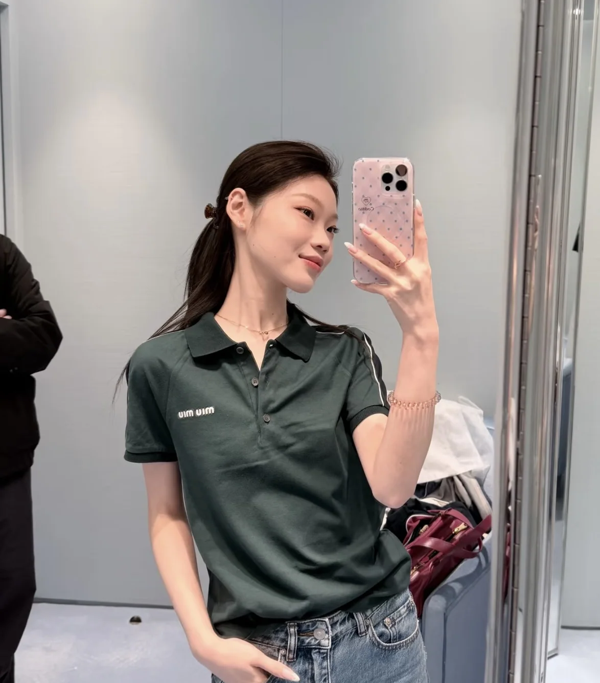미우미우 다크 그린 폴로 반팔 셔츠 세트 26 SS 상세 이미지 2