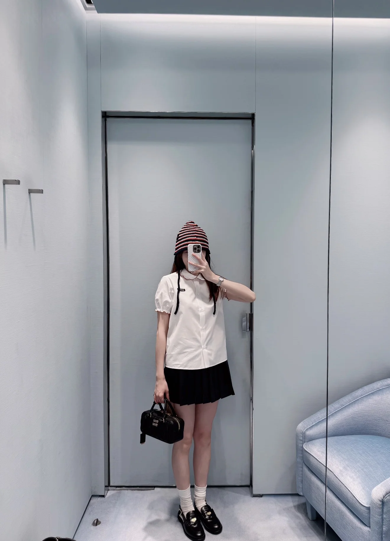 미우미우 레이스 피터팬 카라 코튼 반소매 셔츠 상세 이미지 6