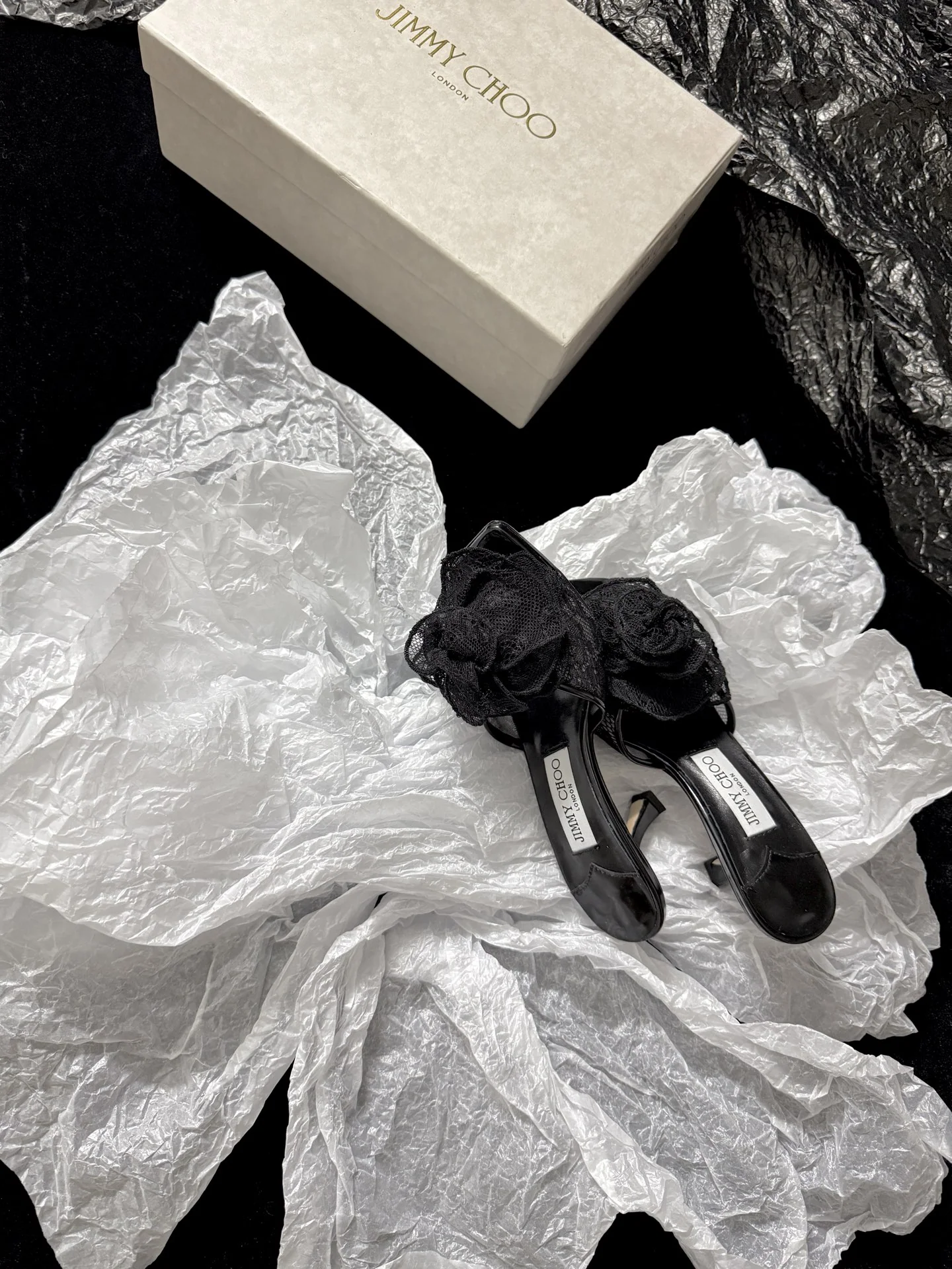지미추 레이스 장미 오픈토 스틸레토 힐 상세 이미지 4