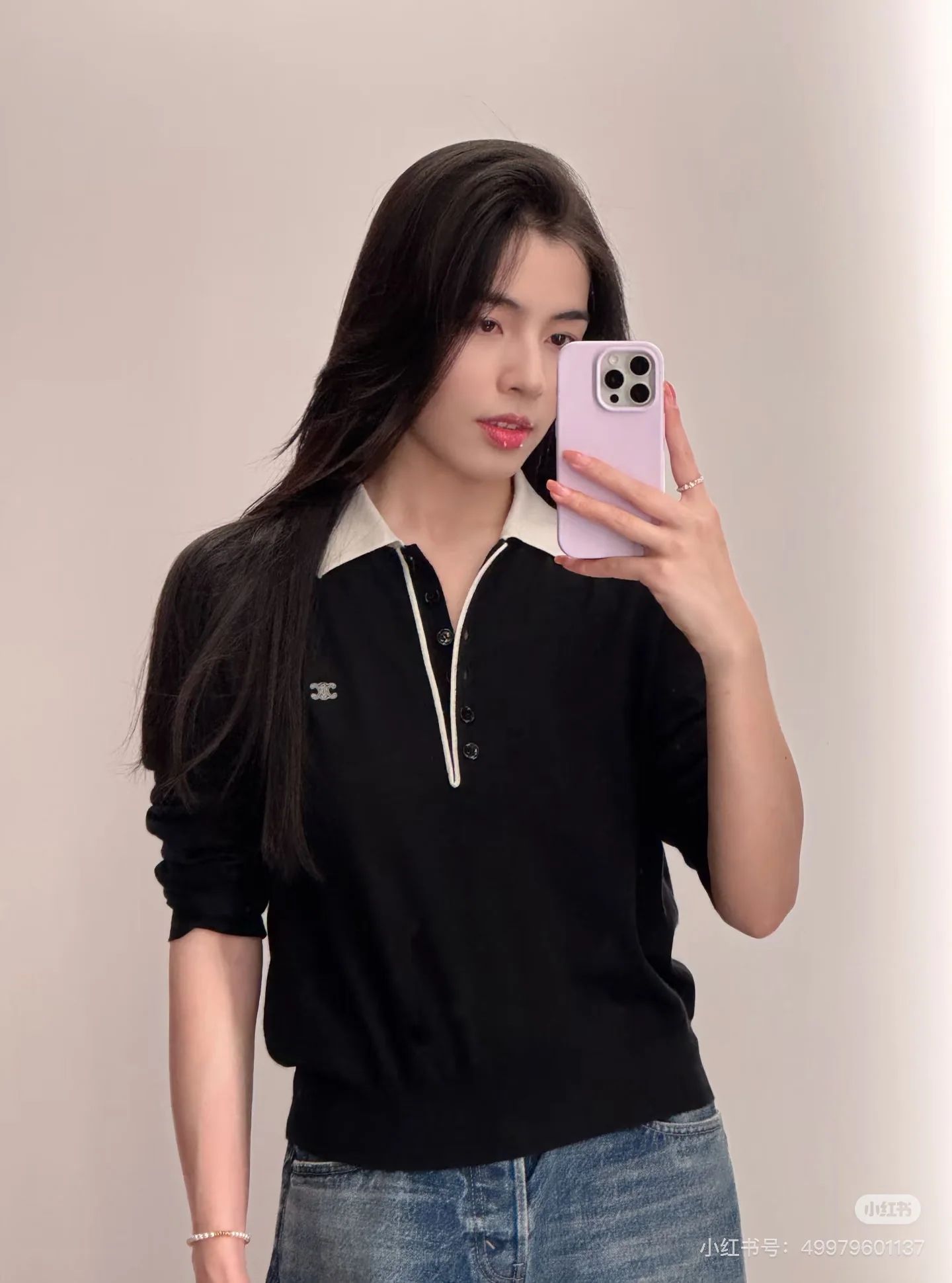 셀린느 컬러 블록 폴로 카라 울 니트 긴팔티 상세 이미지 7