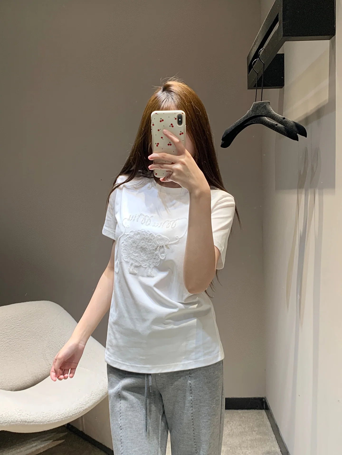 미우미우 레터 자수 반팔 티셔츠 26 SS 상세 이미지 9
