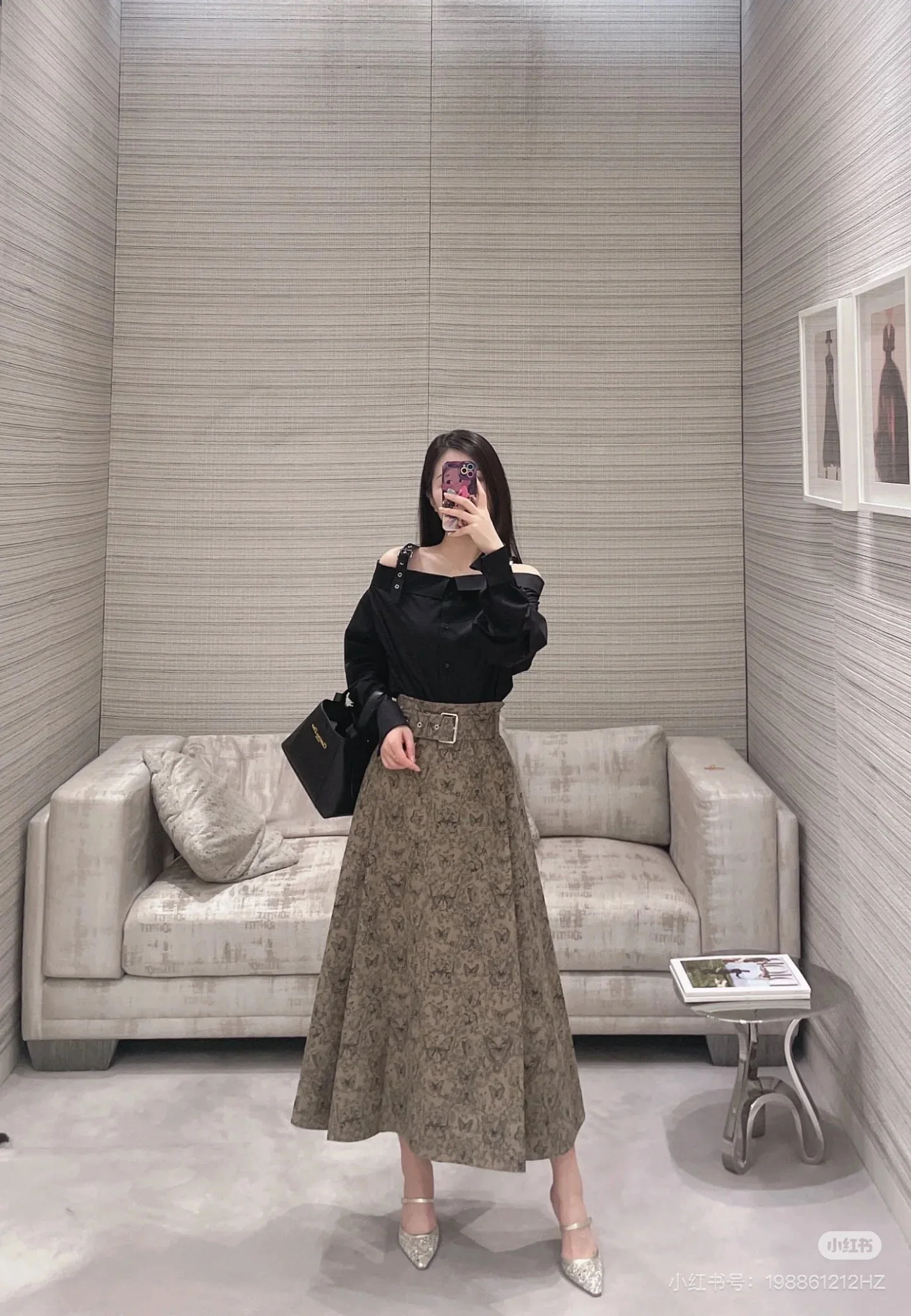 디올 나비 무늬 미디 스커트 상세 이미지 5
