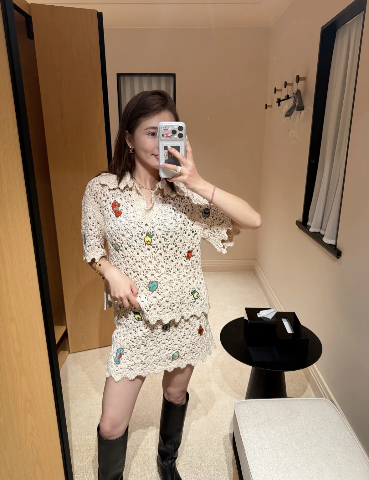 샤넬 아일랜드 자수 오픈워크 니트 세트 상세 이미지 1
